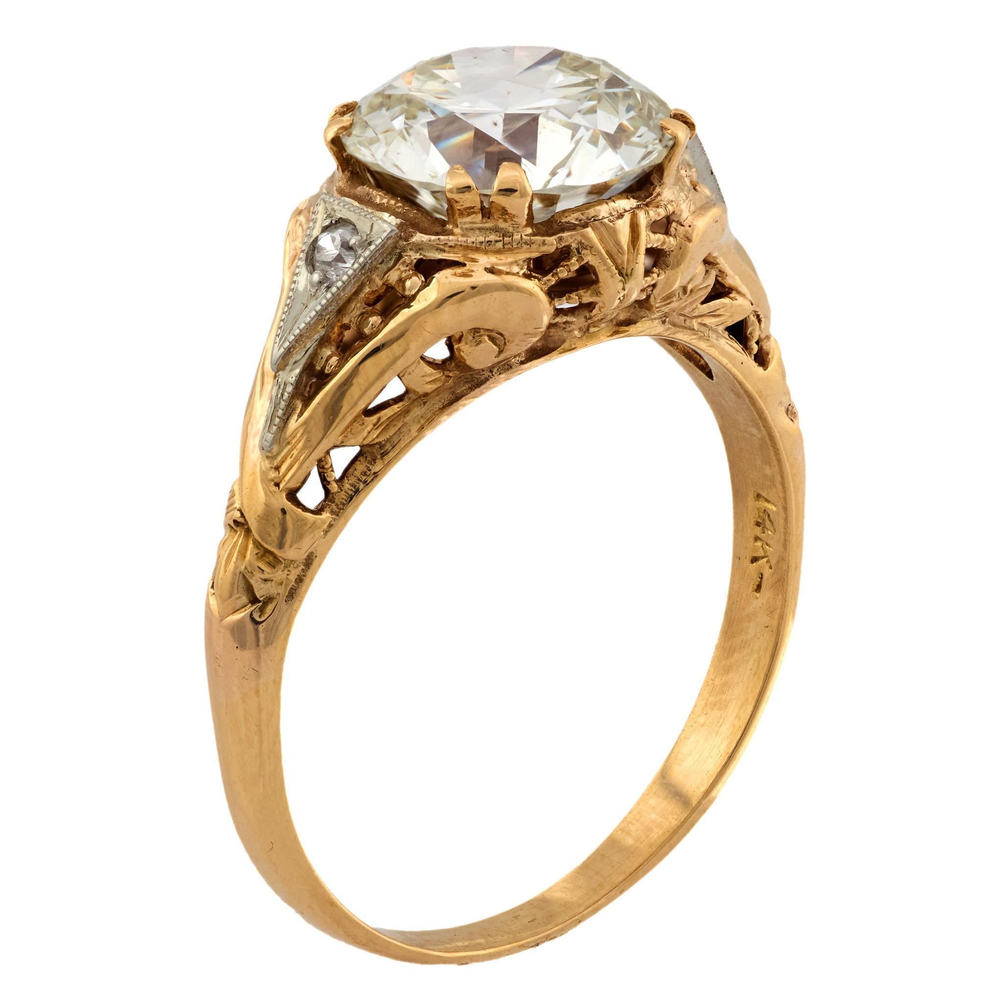 Bague de fiançailles Art déco 14k/Platine 2.27ct Bon état - En vente à Narberth, PA
