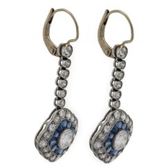 Art Deco 14K/Platinum Diamond & Sapphire Dangle Earrings
