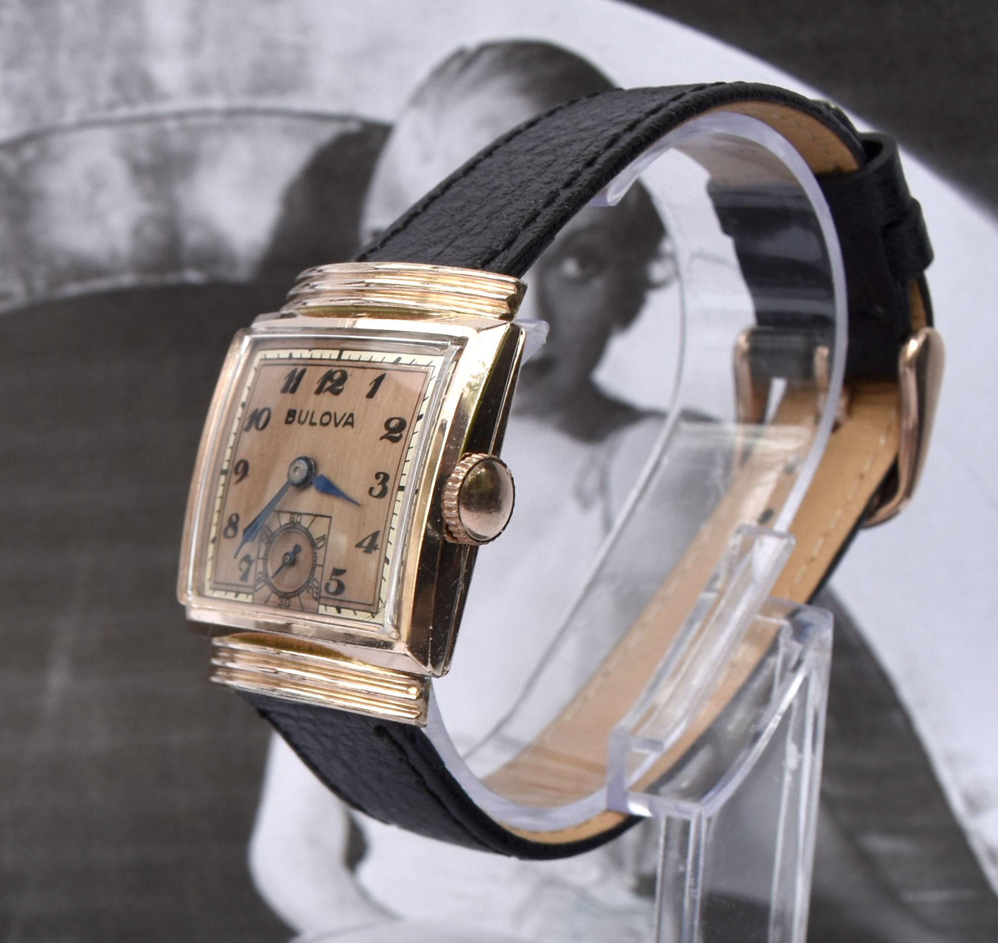 Art Deco 14k Rolled Rose GF Gents Wristwatch, c1940, Bulova, Fully Serviced 4