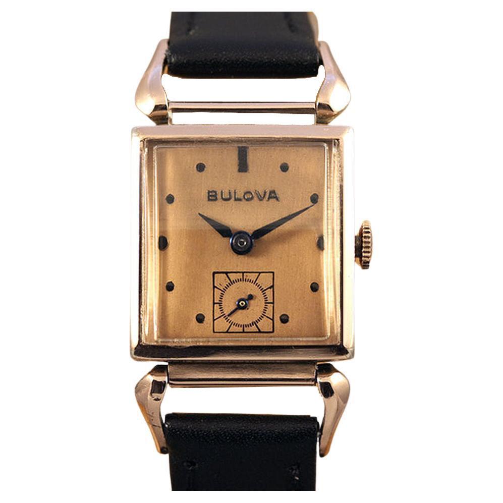 Art Deco 14k Rose Gold Filled Gents Wristwatch by Bulova, Fully Serviced, c1944 3