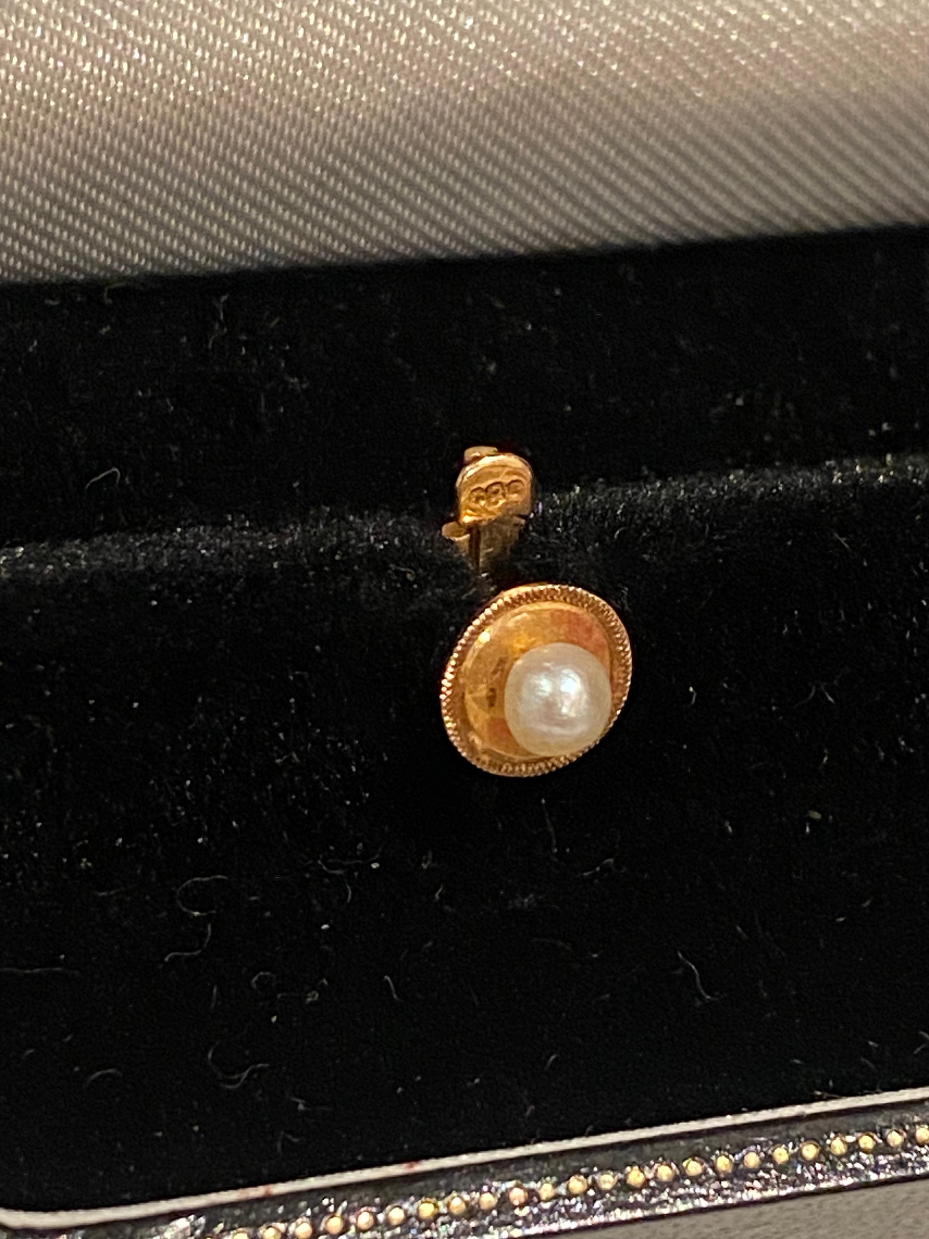 Round Cut Art-Deco 14K Rose Gold & Pearl Shirt Studs For Sale