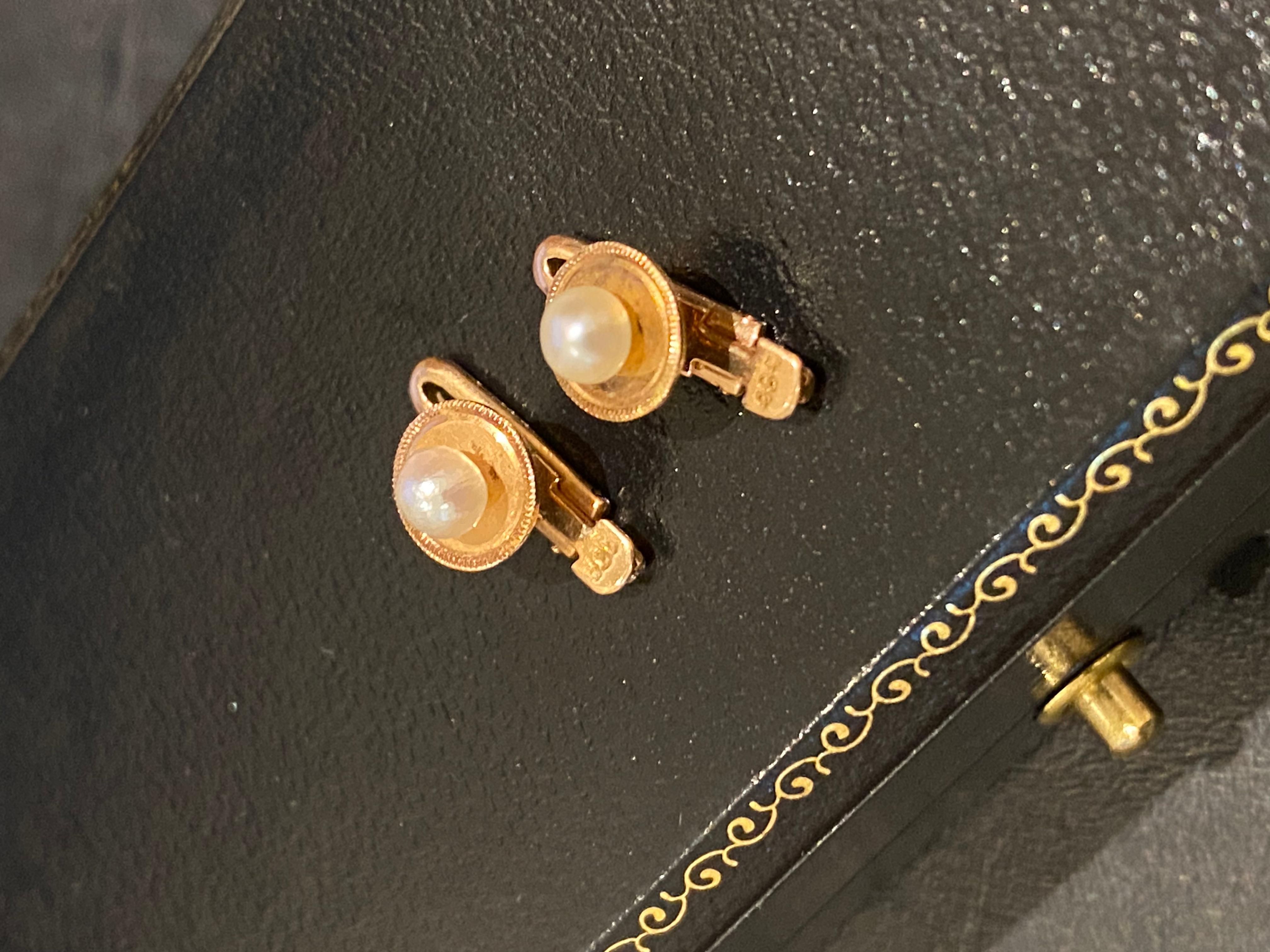 Art-Deco 14K Rose Gold & Pearl Shirt Studs In Excellent Condition For Sale In MELBOURNE, AU