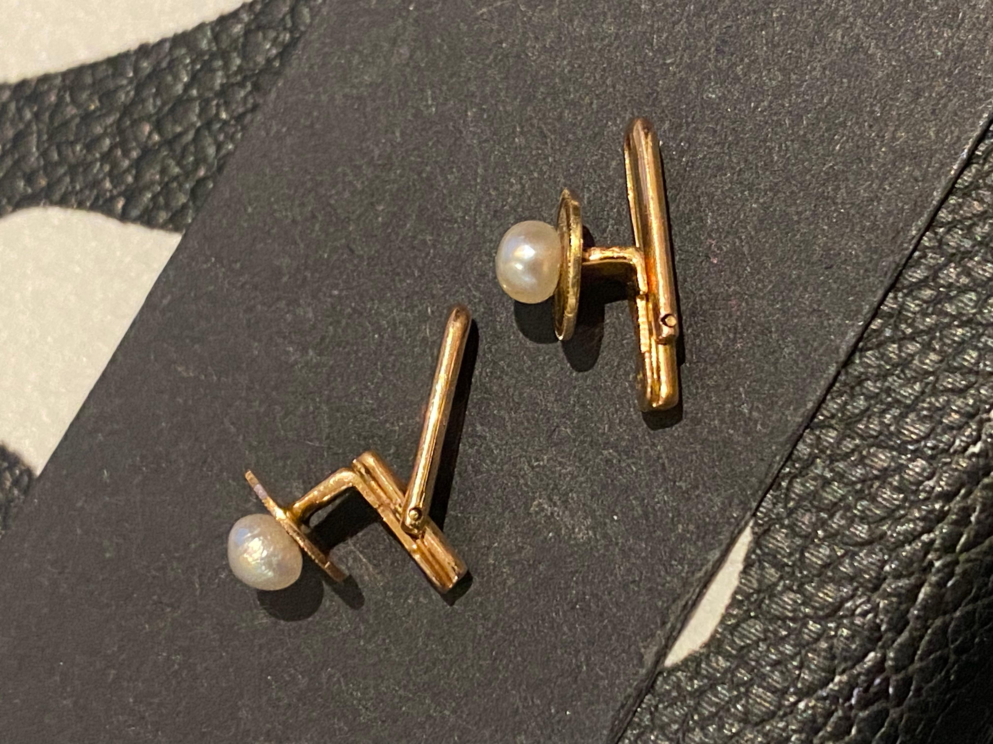 Art-Deco 14K Rose Gold & Pearl Shirt Studs For Sale 1