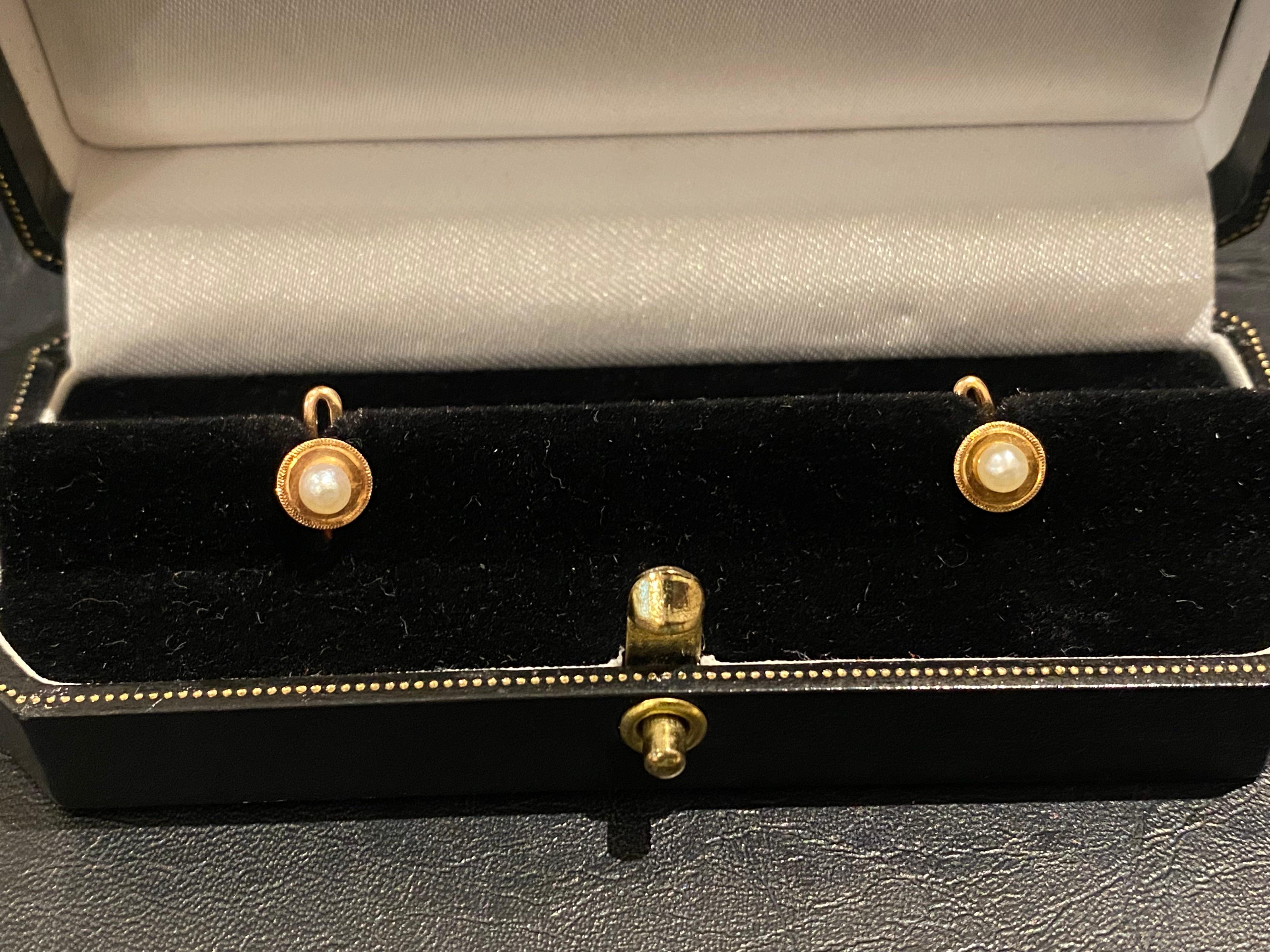 Clous de chemise Art déco en or rose 14 carats et perles en vente 3