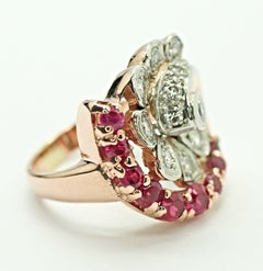 Art Deco Style 14 Karat Rose Gold with Ruby and Diamond Ring