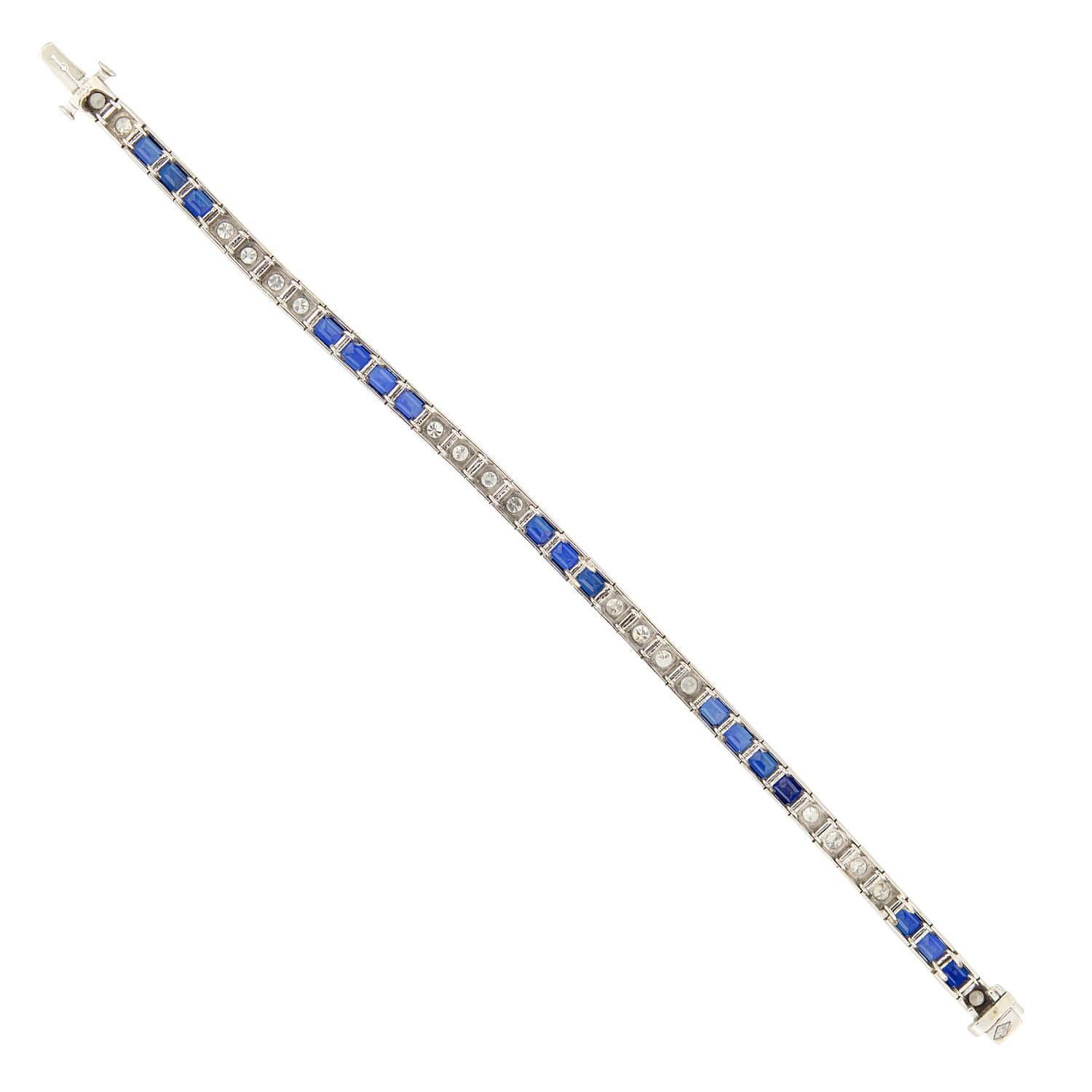 Art Deco 14k Sapphire and Diamond Tennis Bracelet In Good Condition For Sale In Narberth, PA