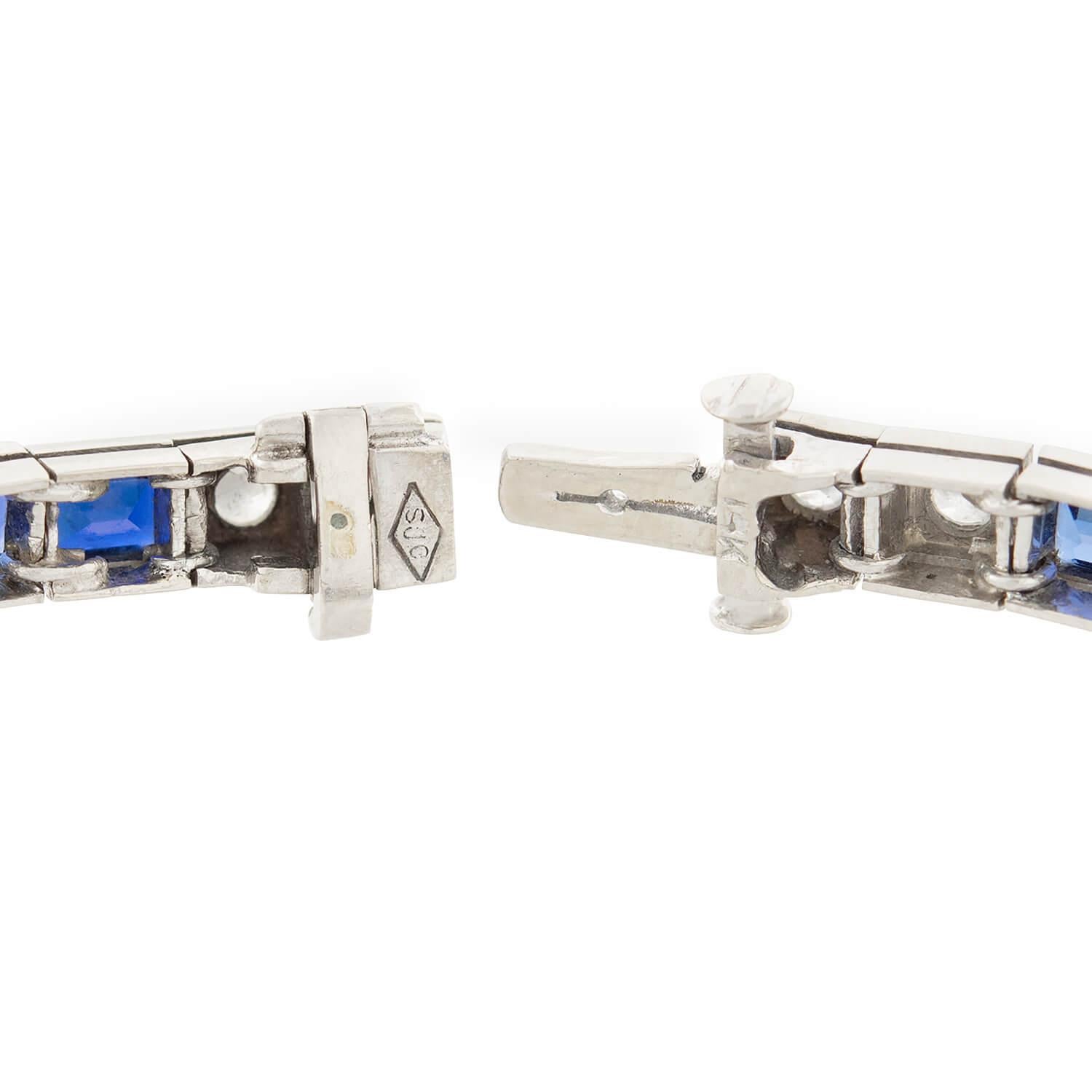 Women's Art Deco 14k Sapphire and Diamond Tennis Bracelet For Sale