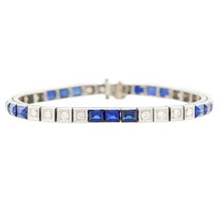 Art Decó 14k Zafiro y Diamantes Pulsera de Tenis