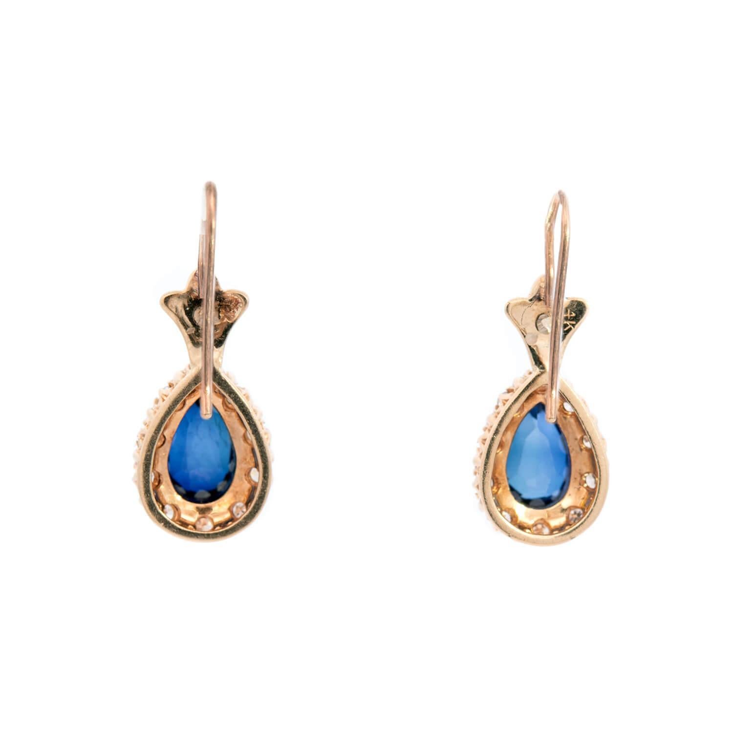 Art Deco 14k Sapphire, Diamond, and Enamel Drop Earrings (Art déco) im Angebot
