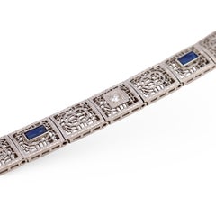 Art Deco 14k "Sapphire" & Diamond Line Bracelet