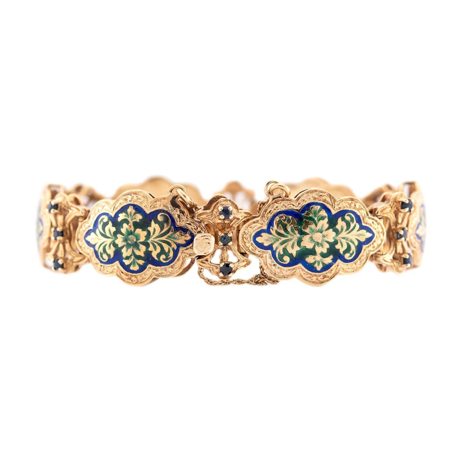 Art déco Art Deco 14k Sapphire & Enamel Link Bracelet en vente