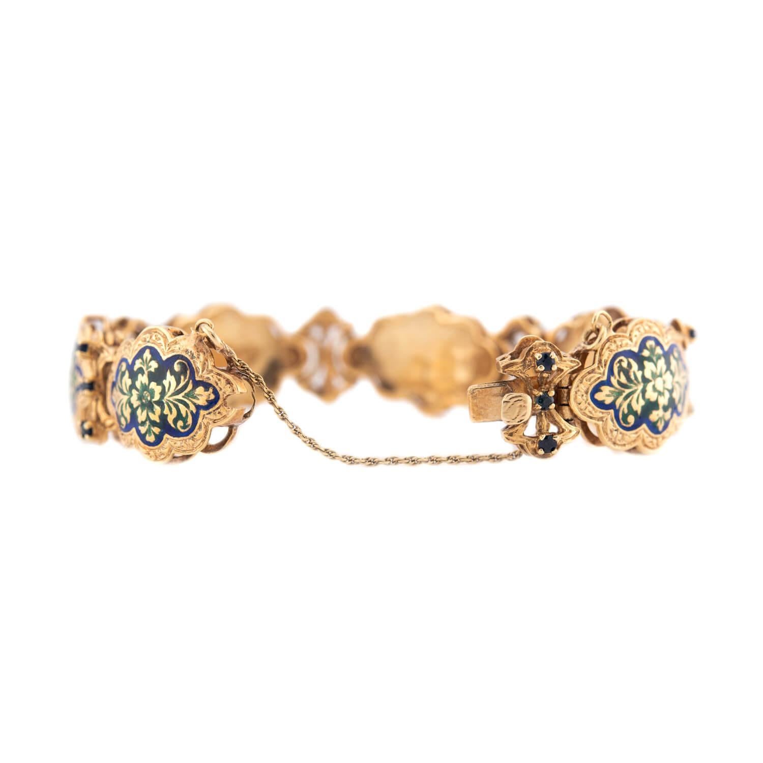 Non taillé Art Deco 14k Sapphire & Enamel Link Bracelet en vente
