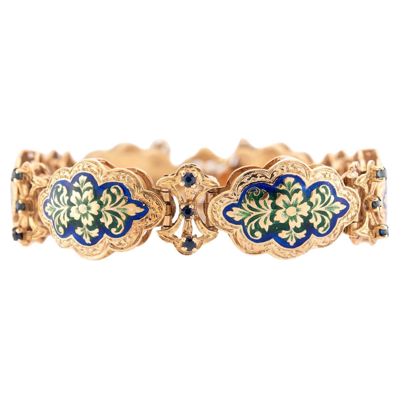 Art Deco 14k Sapphire & Enamel Link Bracelet en vente