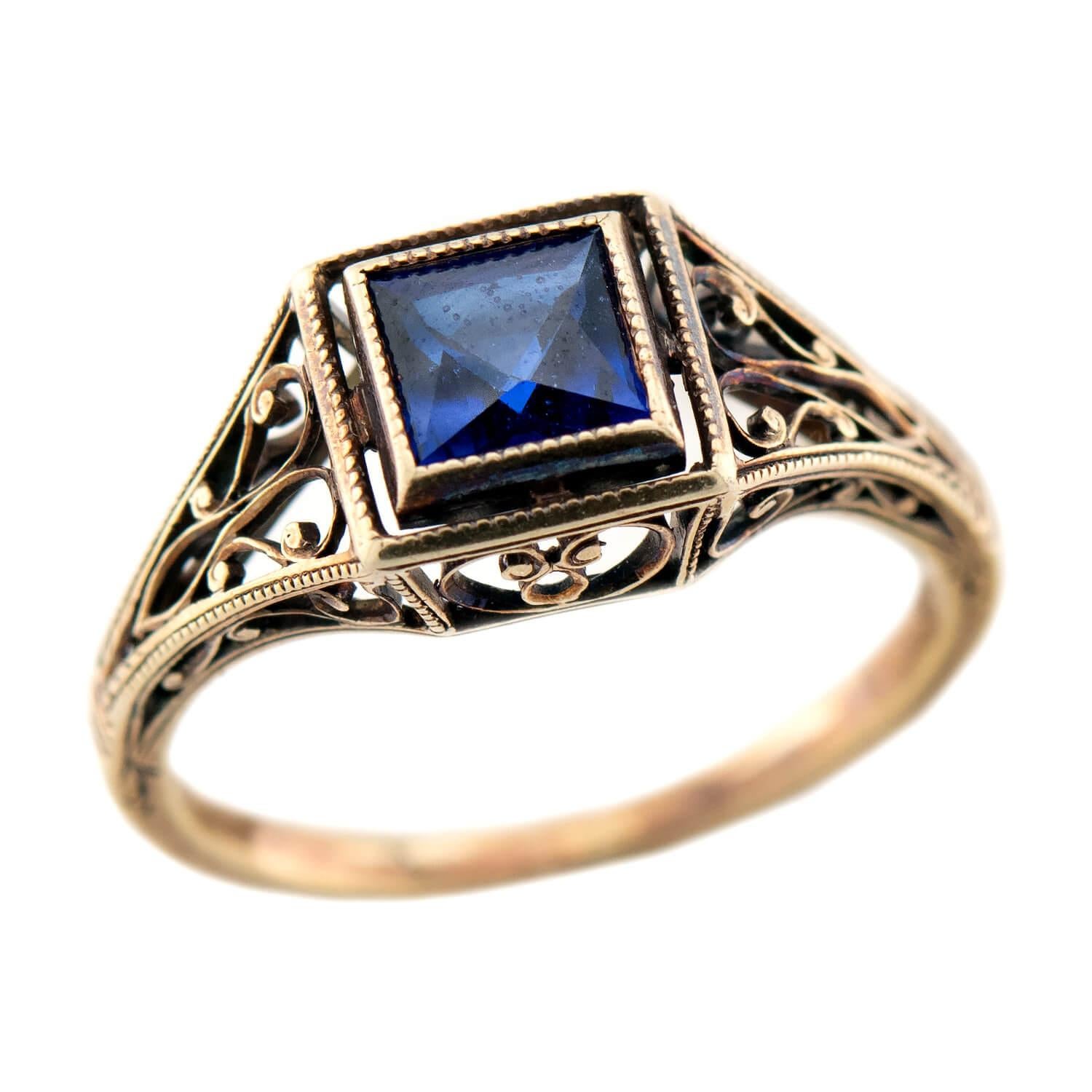 Art Deco 14k Sapphire Ring For Sale