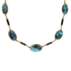 Art Deco 14k Turquoise and Enamel Link Necklace