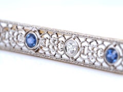 Art Deco 14K Two Tone Gold Natural YOGO Sapphire and Diamond Bar Brooch Pin GIA