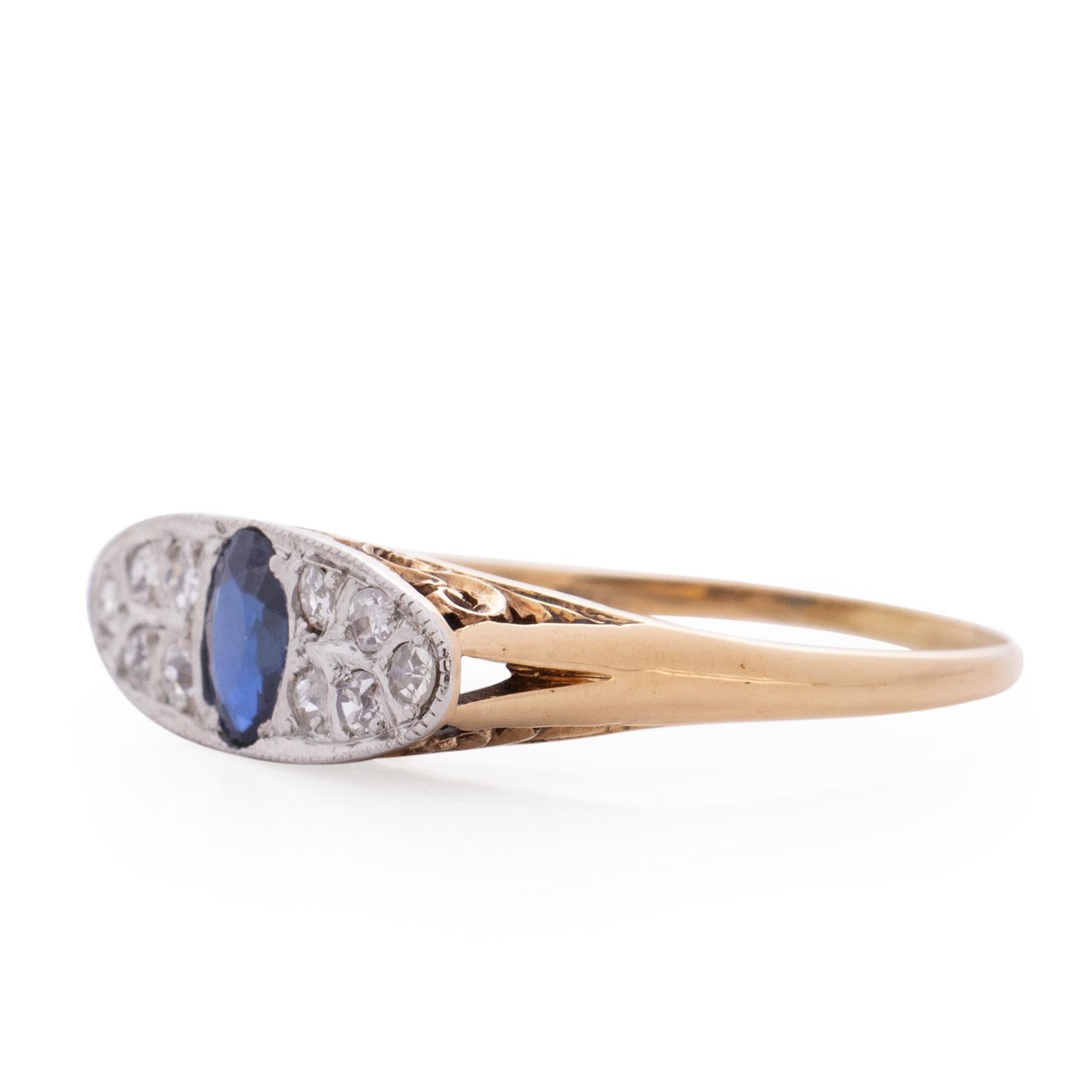 Women's or Men's Art Deco 14 Karat Two-Tone Sapphire and Diamond Pave Vintage Statement Ring