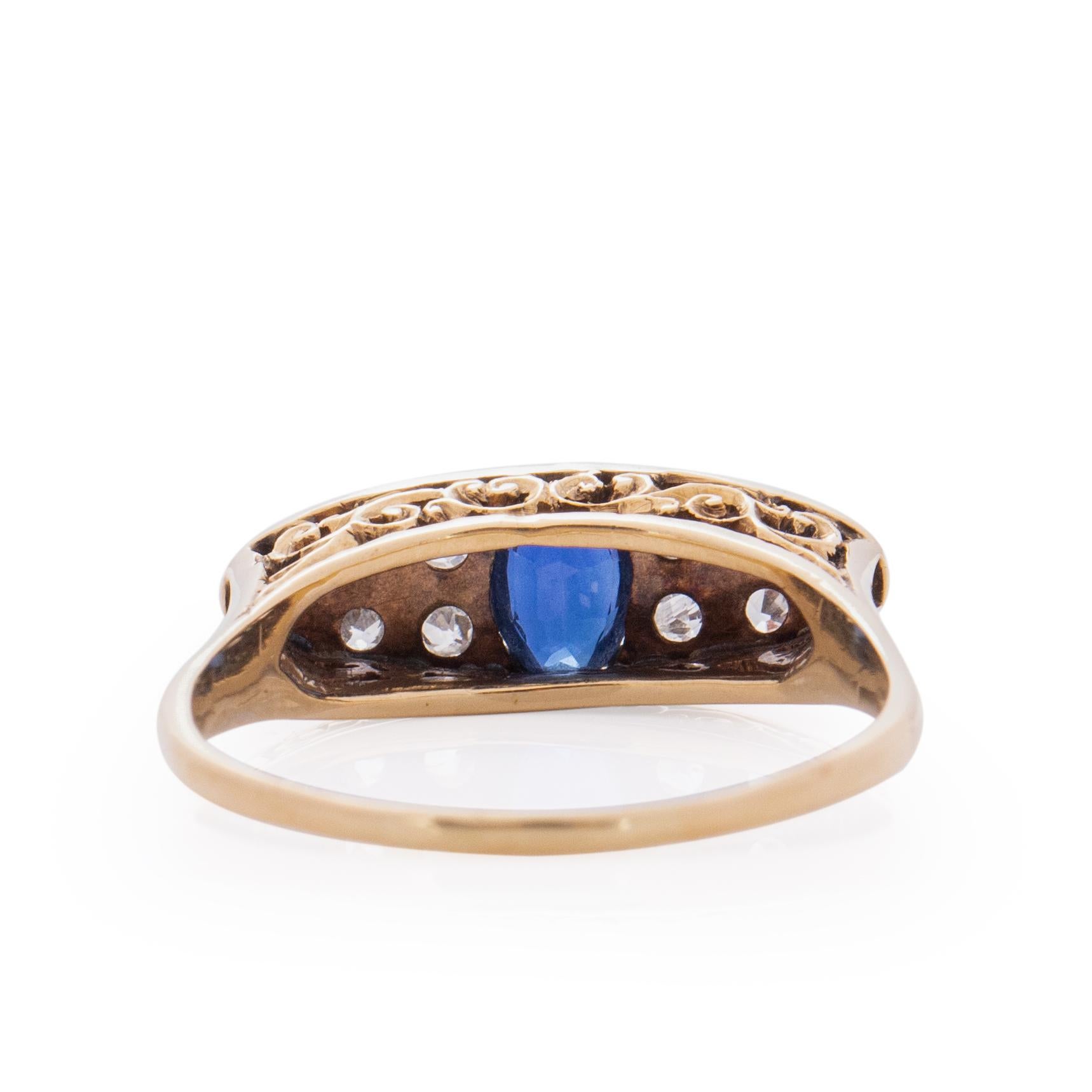 Art Deco 14 Karat Two-Tone Sapphire and Diamond Pave Vintage Statement Ring 1