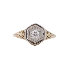 Art Deco 14K zwei Ton Vintage .25Ct alten europäischen Schnitt Diamant Verlobungsring