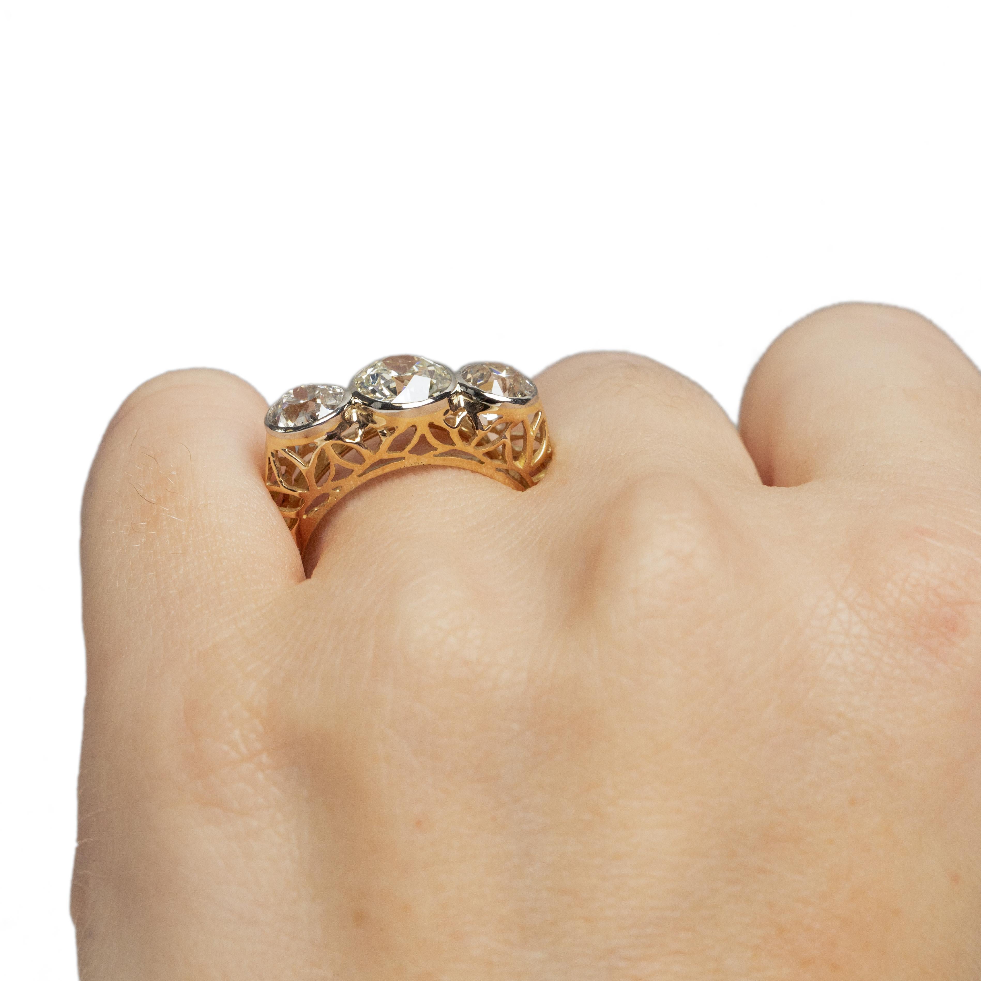 Art Deco 14K Two Tone Vintage Three Stone Ring GIA Certified Engagement Ring 3