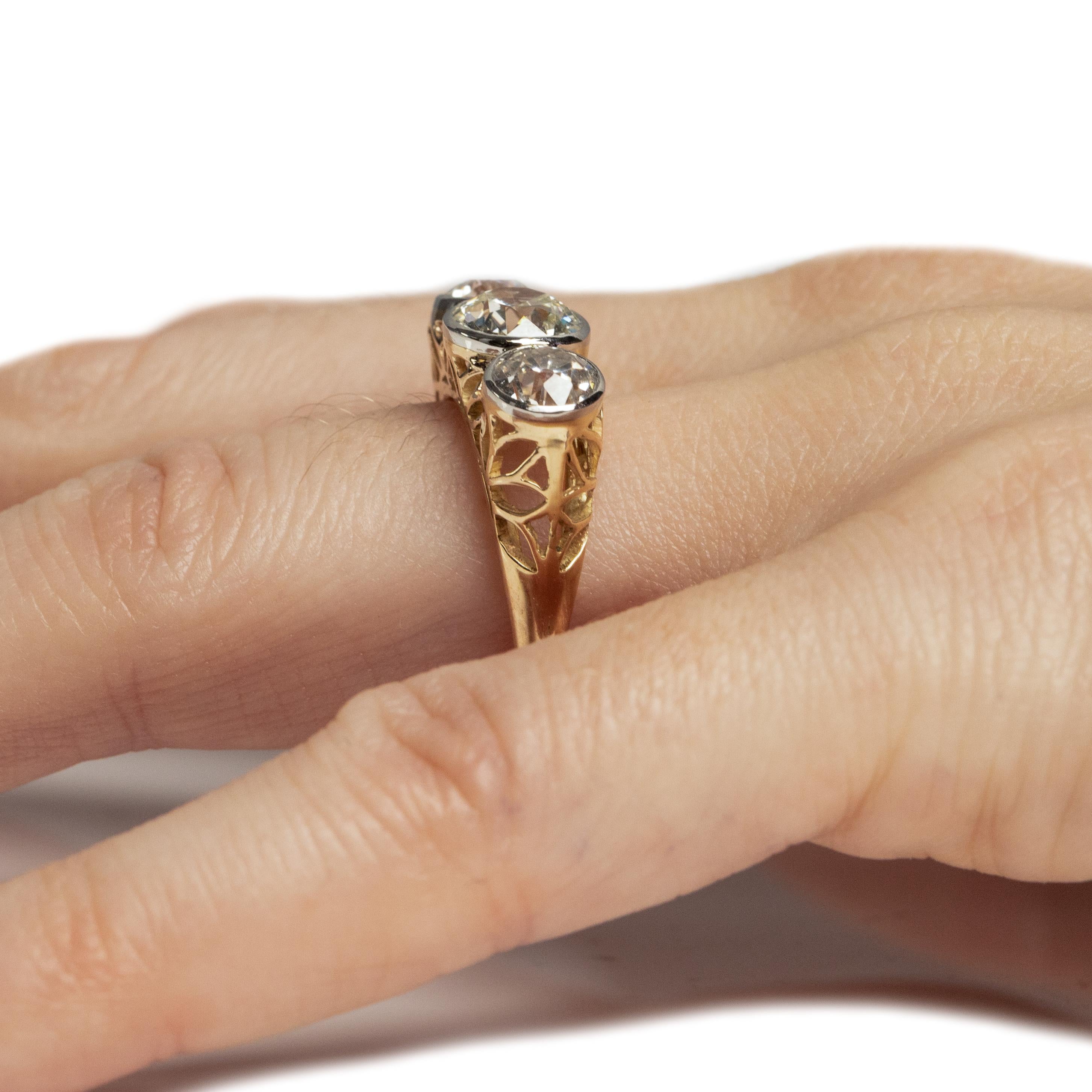 Art Deco 14K Two Tone Vintage Three Stone Ring GIA Certified Engagement Ring 4