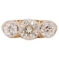 Art Deco 14K Two Tone Vintage Three Stone Ring GIA Certified Engagement Ring