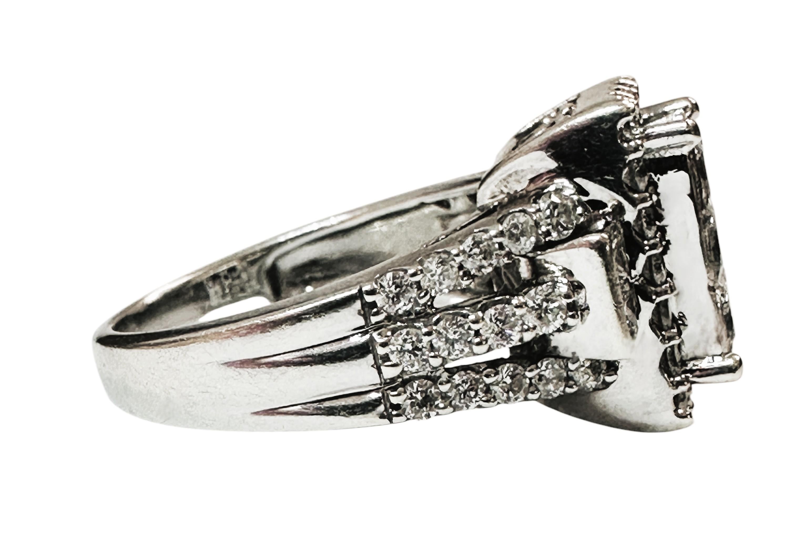 Art Deco 14k White Gold 3.78 carat Diamond Princess Cut & Brilliant Cut Ring 7