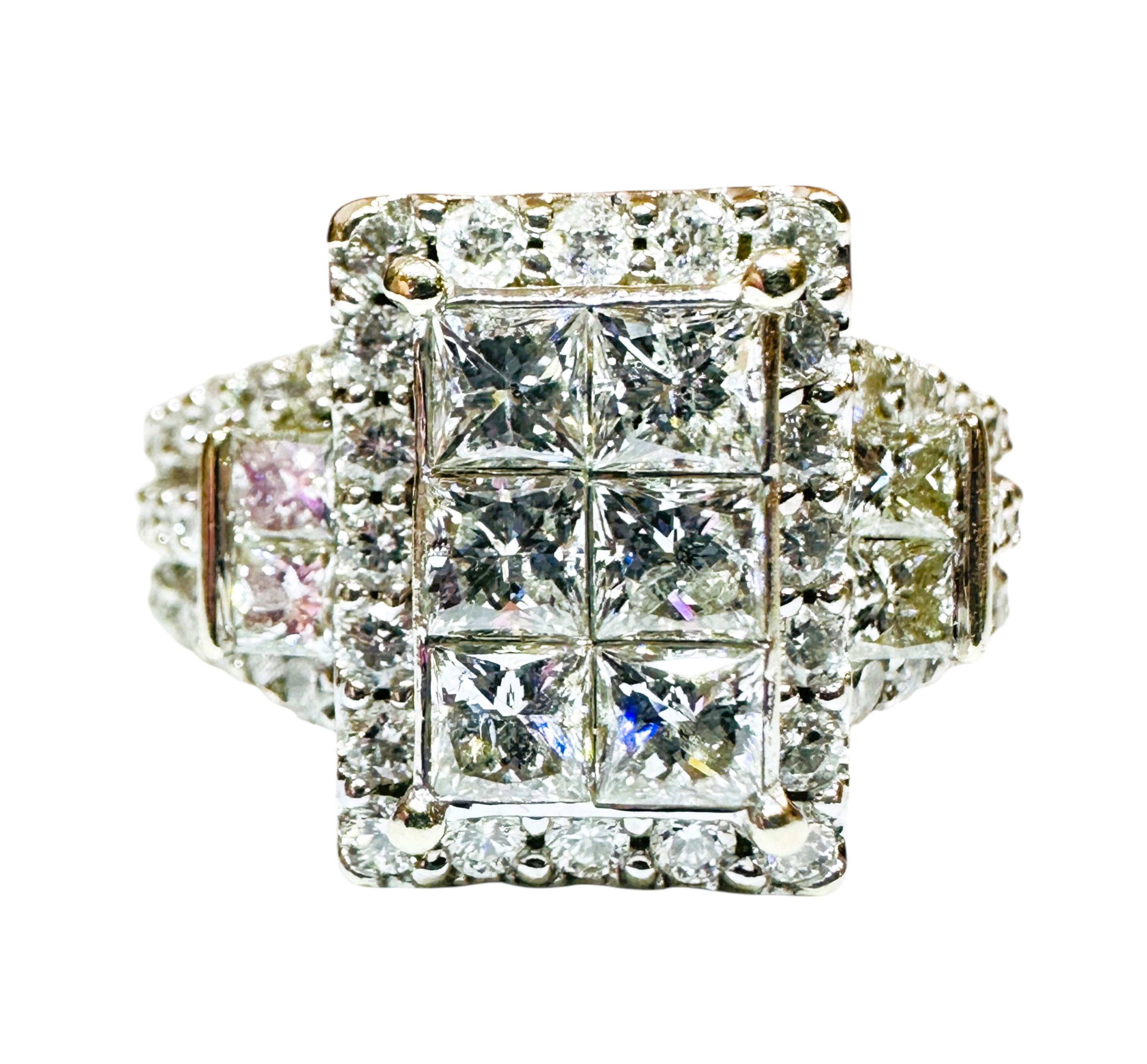 Art Deco 14k White Gold 3.78 carat Diamond Princess Cut & Brilliant Cut Ring 9