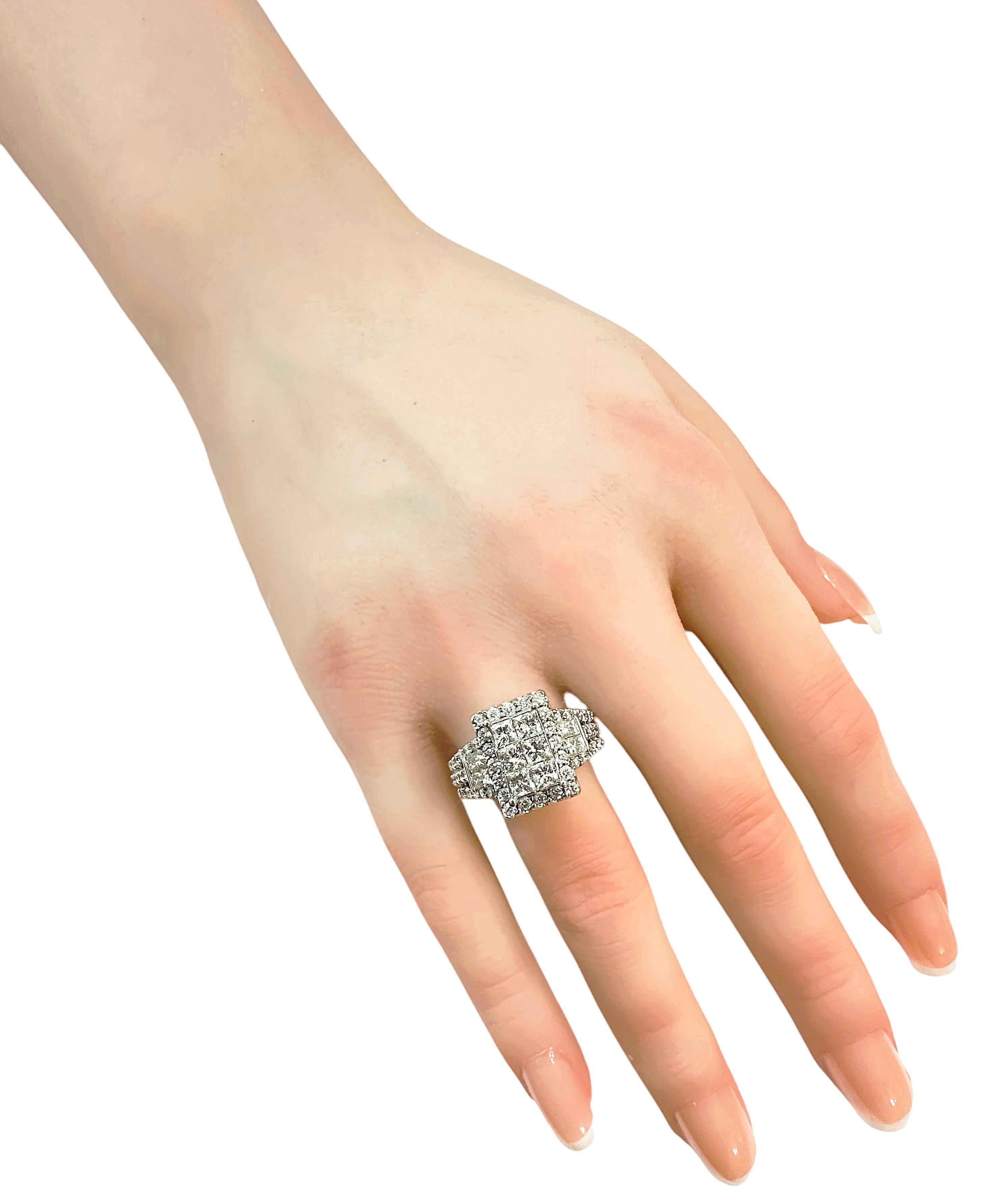 Art Deco 14k White Gold 3.78 carat Diamond Princess Cut & Brilliant Cut Ring In Excellent Condition In Eagan, MN