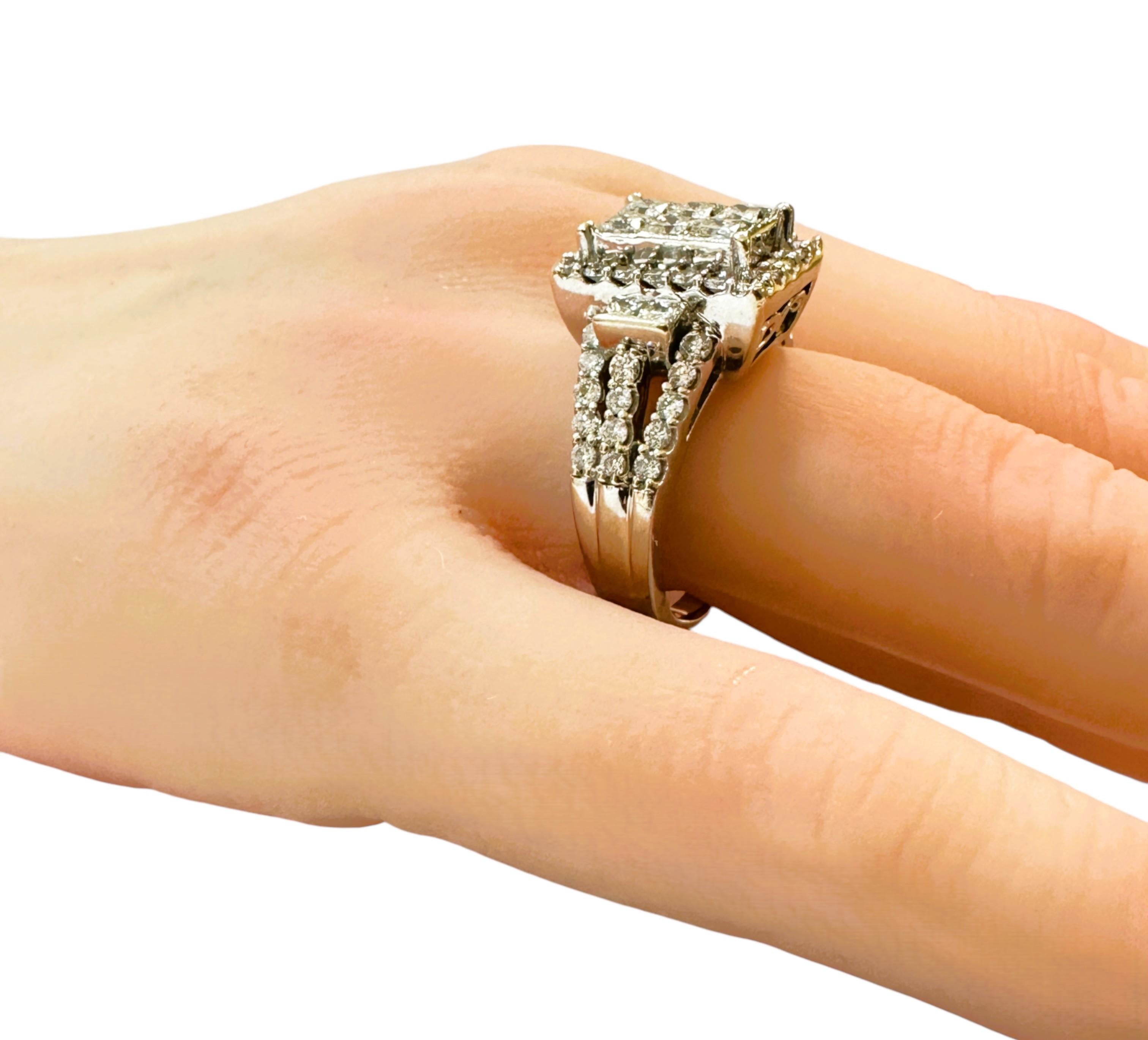 Art Deco 14k White Gold 3.78 carat Diamond Princess Cut & Brilliant Cut Ring 1