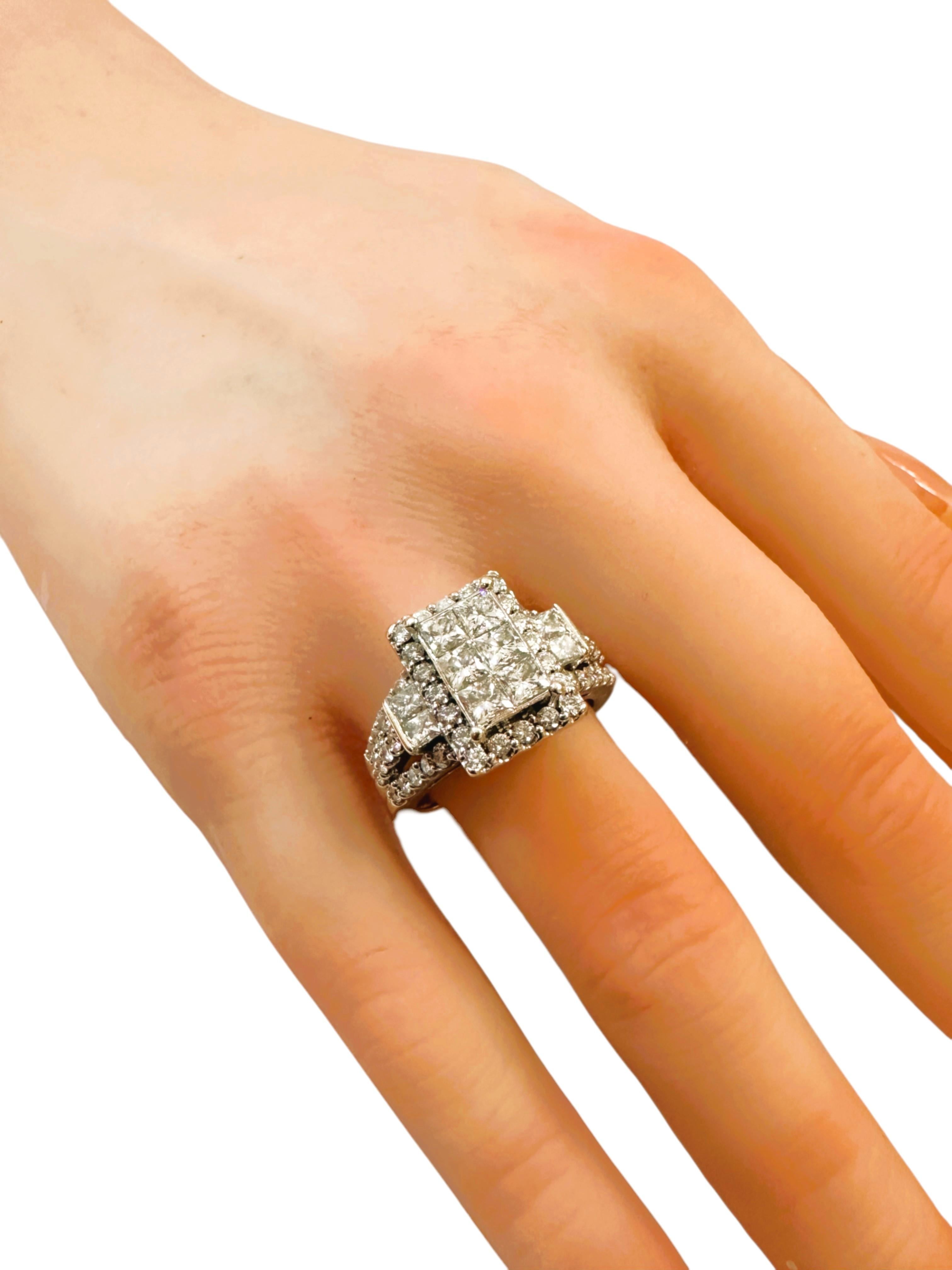 Art Deco 14k White Gold 3.78 carat Diamond Princess Cut & Brilliant Cut Ring 2
