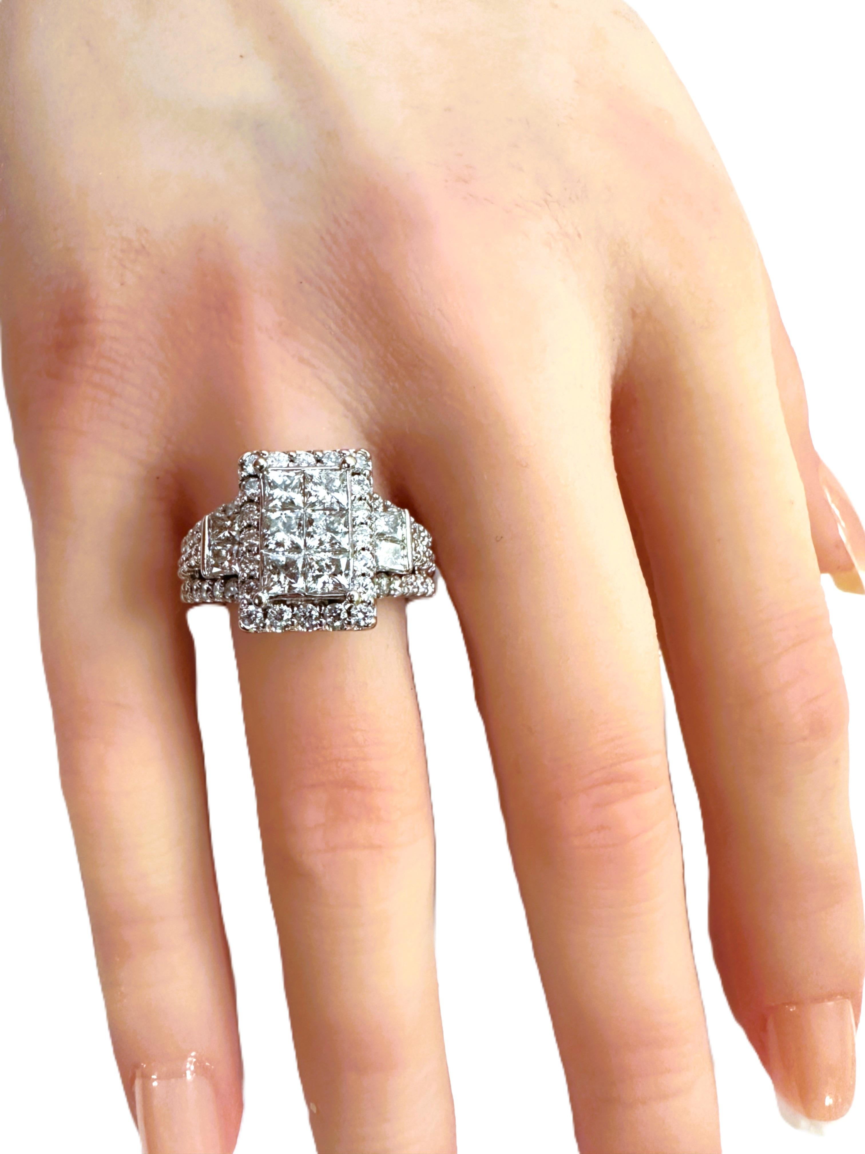 Art Deco 14k White Gold 3.78 carat Diamond Princess Cut & Brilliant Cut Ring 3