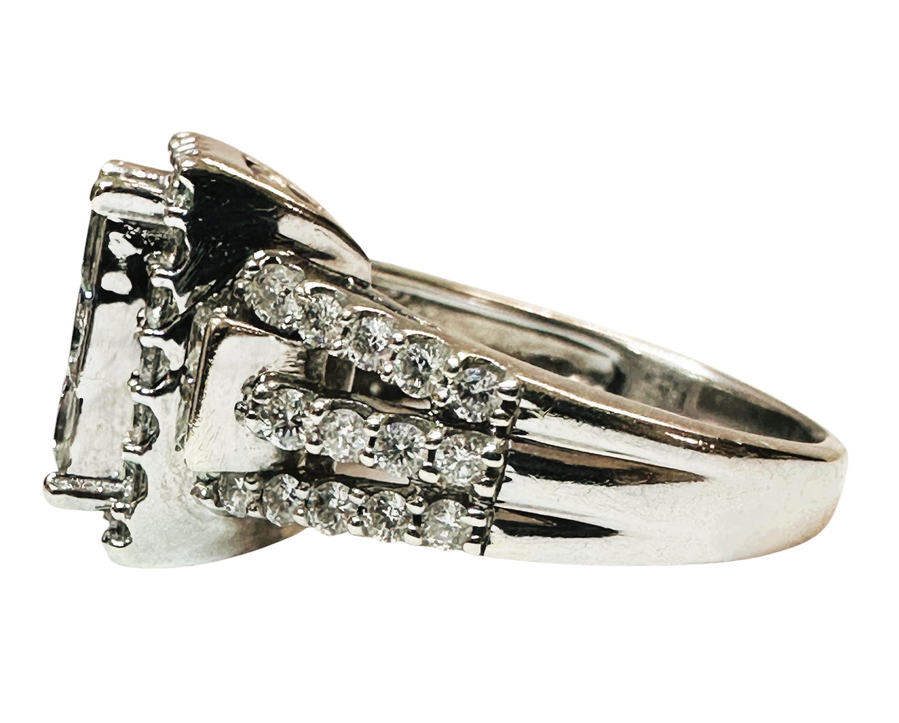 Art Deco 14k White Gold 3.78 carat Diamond Princess Cut & Brilliant Cut Ring 5