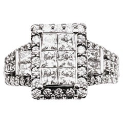 Anillo Art Decó de oro blanco de 14k con diamantes talla princesa y talla brillante de 3,78 quilates