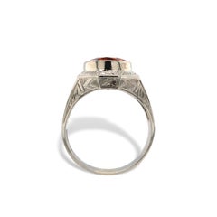 Art Deco 14K White Gold 6.90 carat Citrine Men's Ring Hand Engraved Size 12.5