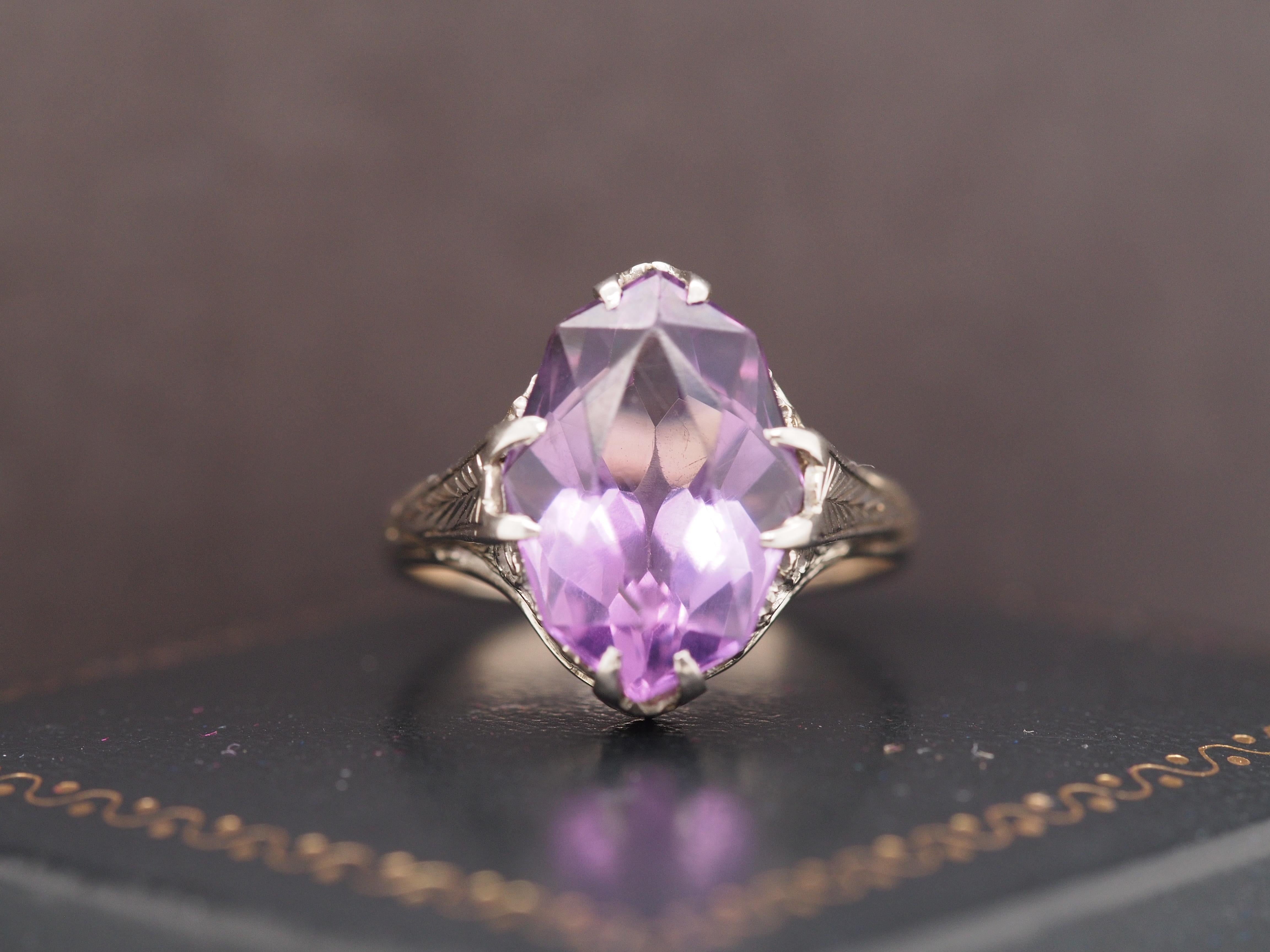 Item Details:
Ring Size: 7.5
Metal Type: 14K White Gold [Hallmarked, and Tested]
Weight: 4.2 grams
Center Details
Center Amethyst: 3.00ct, Purple, Amethyst,Marquise Shape, Natural
Band Width: 2mm
Condition: Excellent
Price: 800
This ring can be