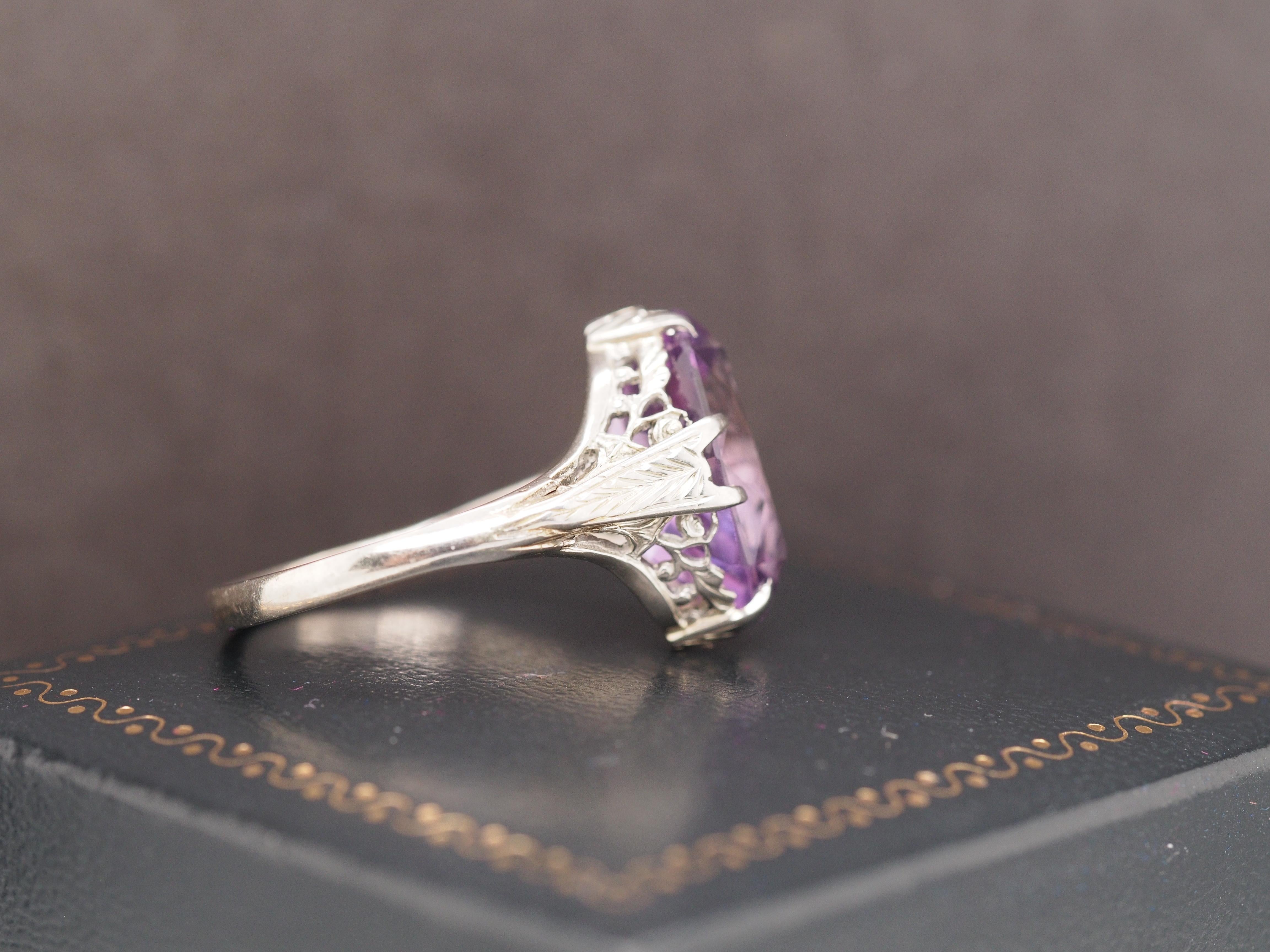 Marquise Cut Art Deco 14K White Gold Amethyst Ring For Sale
