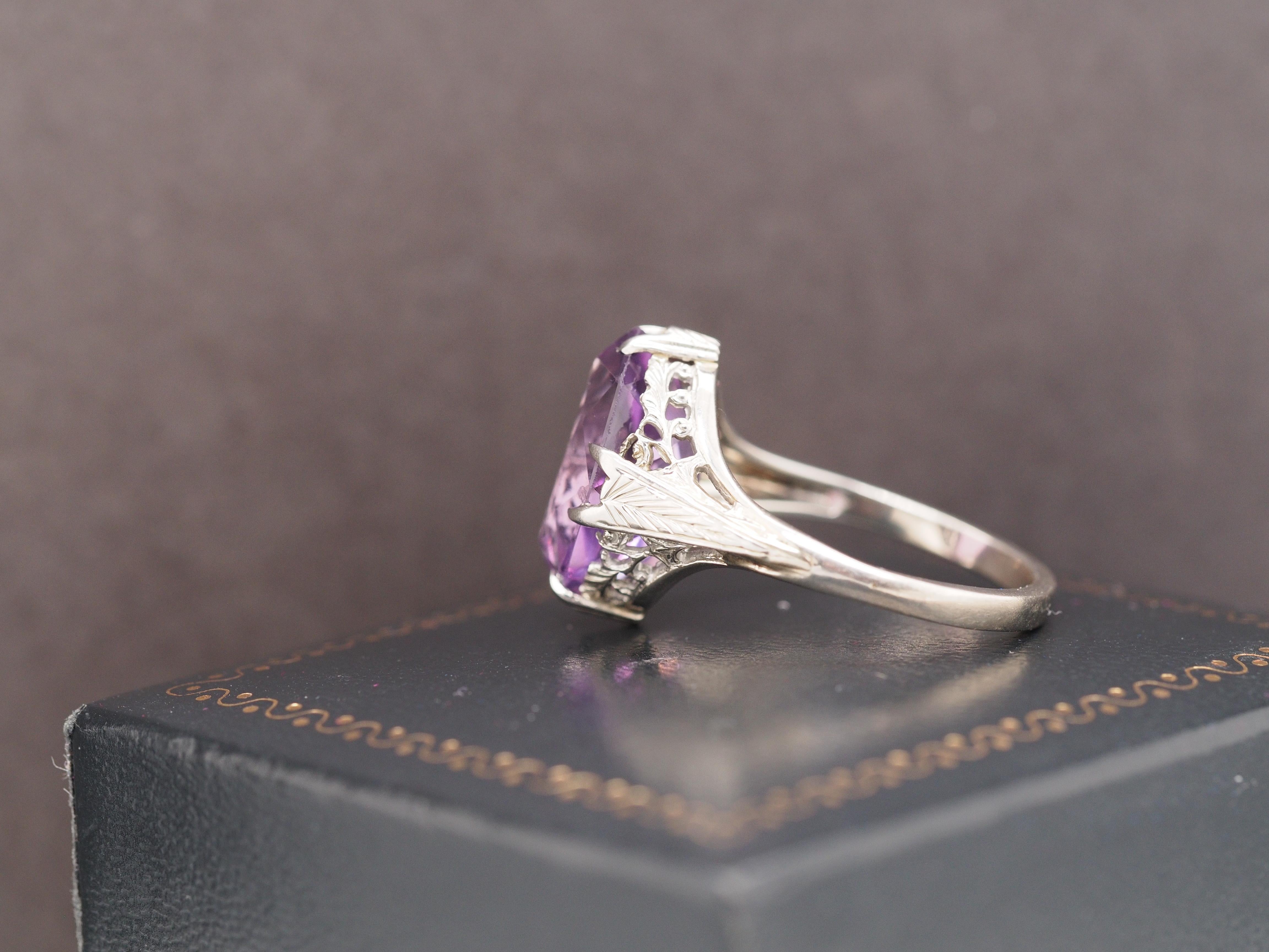 Women's Art Deco 14K White Gold Amethyst Ring For Sale