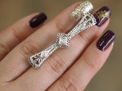 Art Deco 14k White Gold and Diamond Bar Brooch