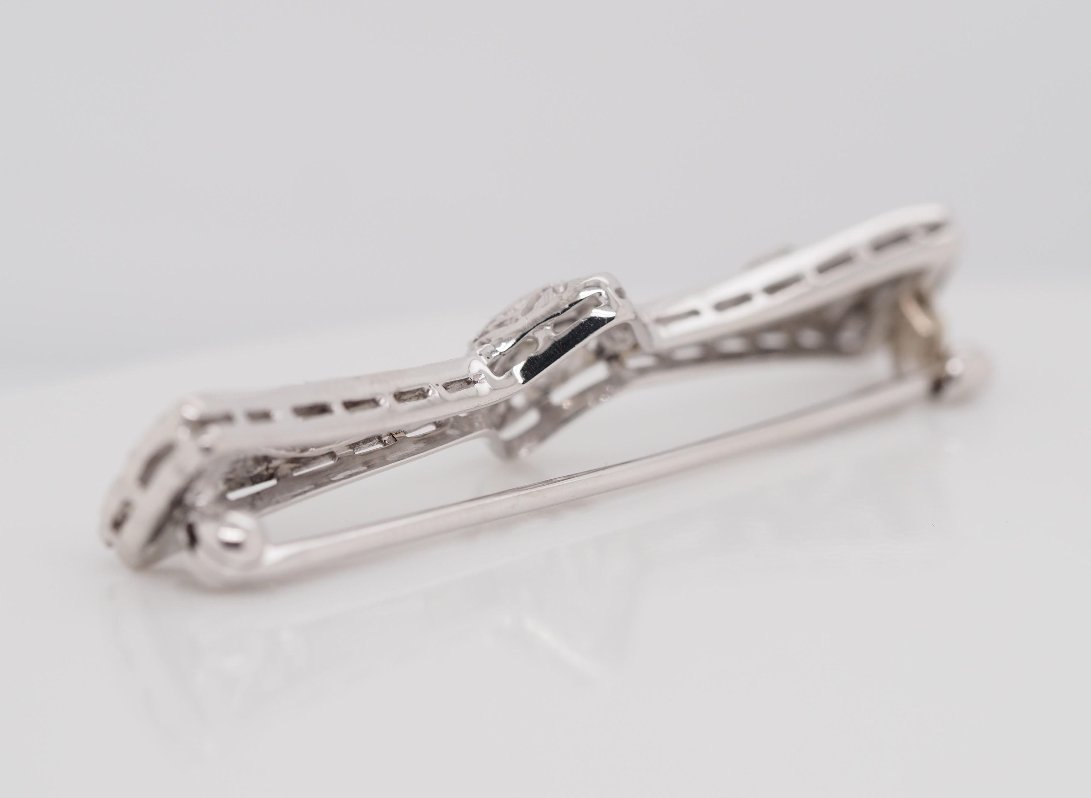 Art Deco 14k White Gold and Diamond Bar Brooch For Sale 2