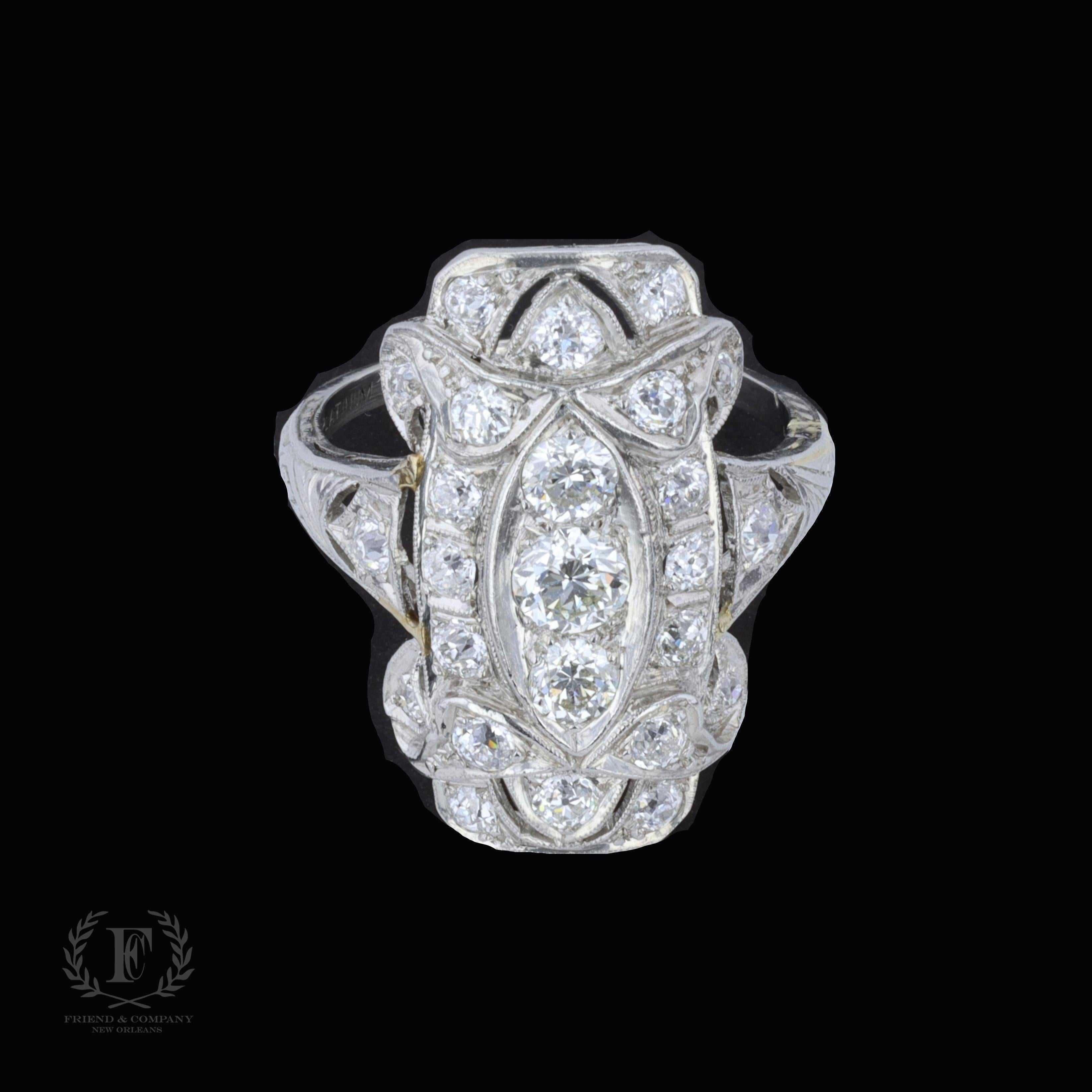 Old Mine Cut Art Deco 14K White Gold and Diamond Ring For Sale
