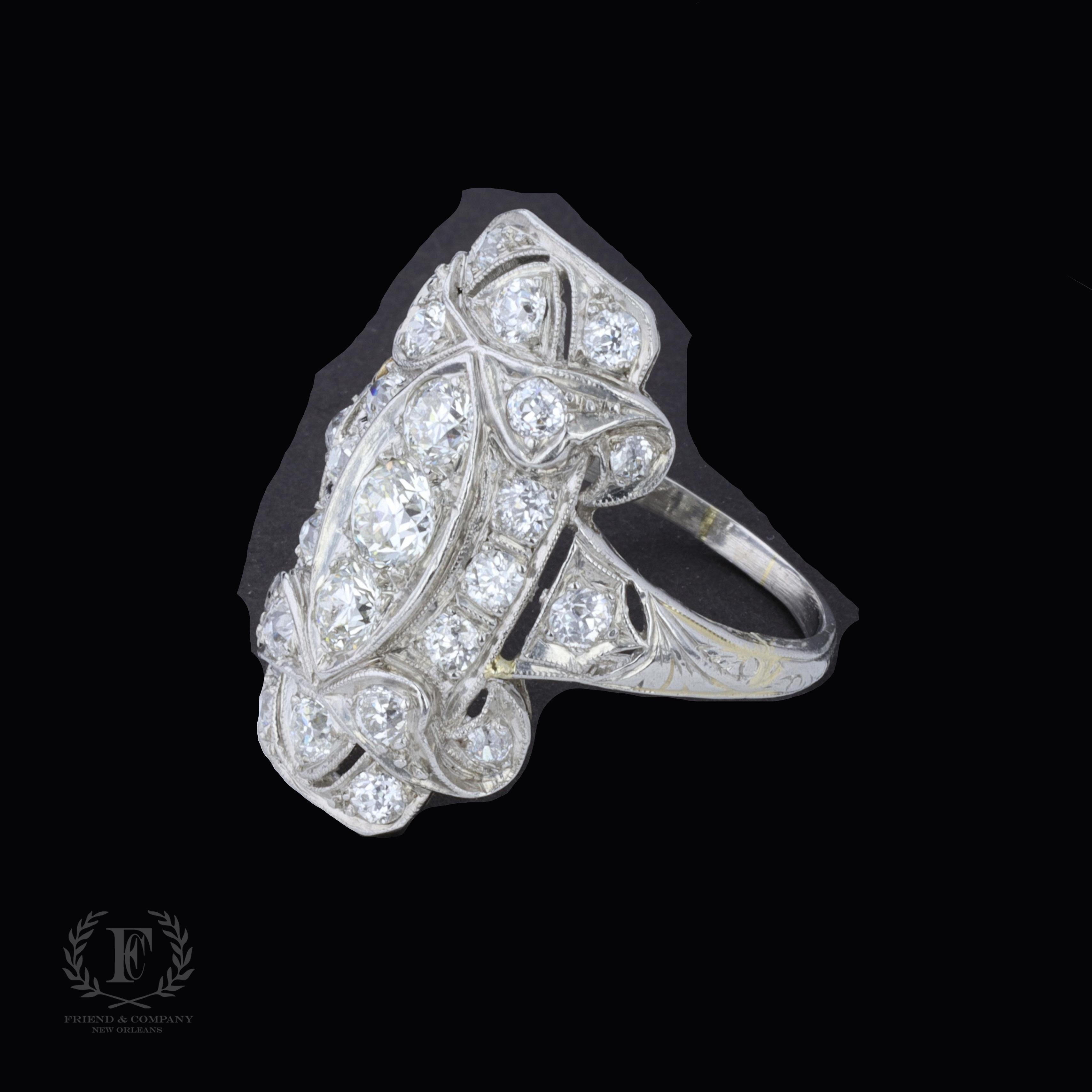 Art Deco 14K White Gold and Diamond Ring In Excellent Condition For Sale In NEW ORLEANS, LA