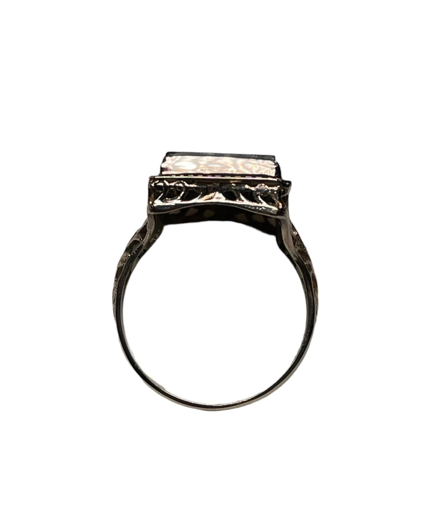 Art Deco 14k White Gold, Diamond and Onyx Cocktail Ring For Sale 4