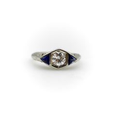 Art Deco 14K White Gold Diamond and Sapphire Ring
