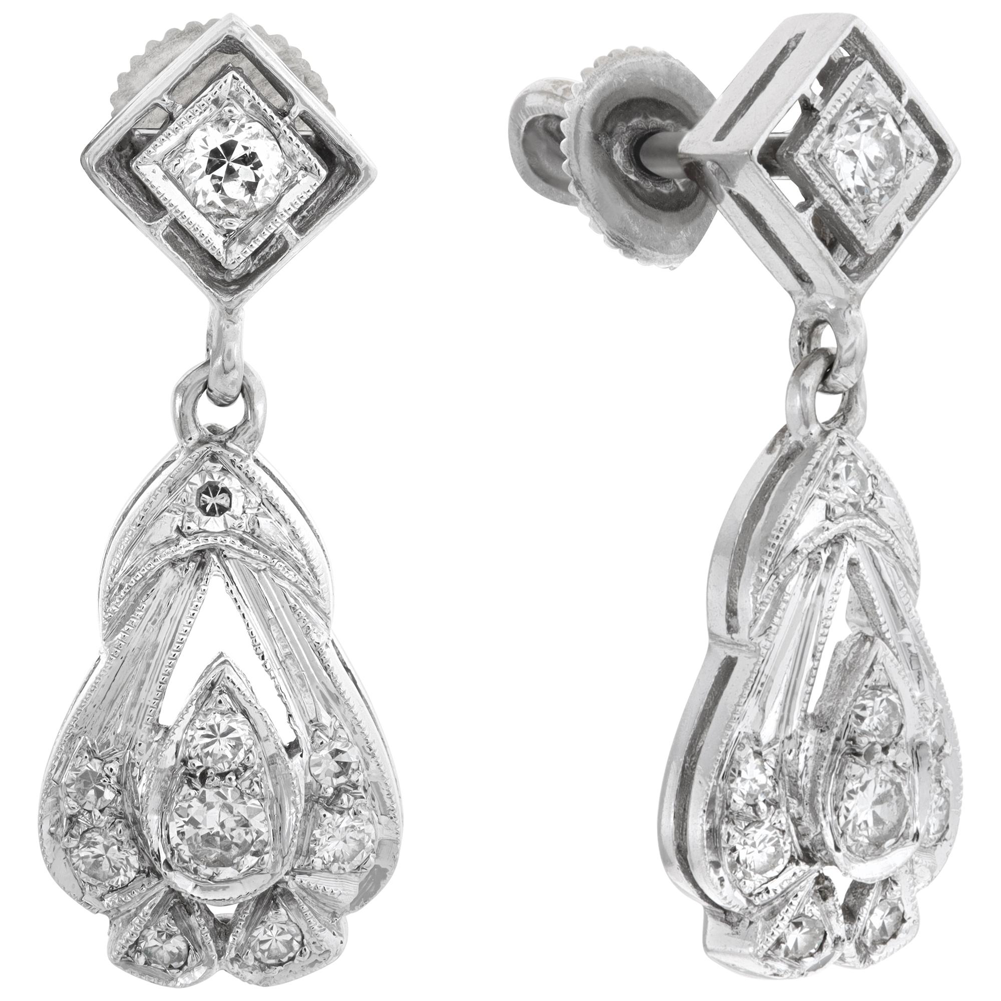 Orecchini con diamanti in oro bianco 14k Art Deco In condizioni ottime in vendita a Surfside, FL