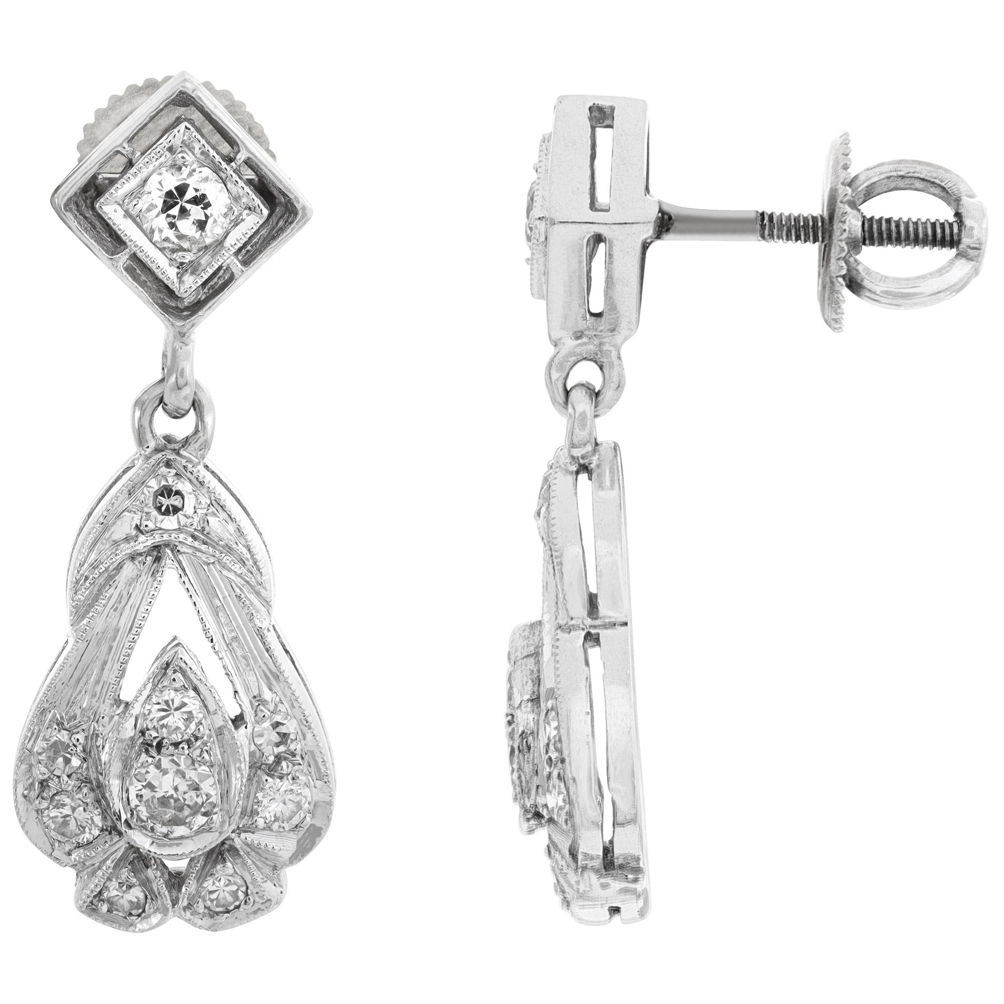Orecchini con diamanti in oro bianco 14k Art Deco in vendita 1