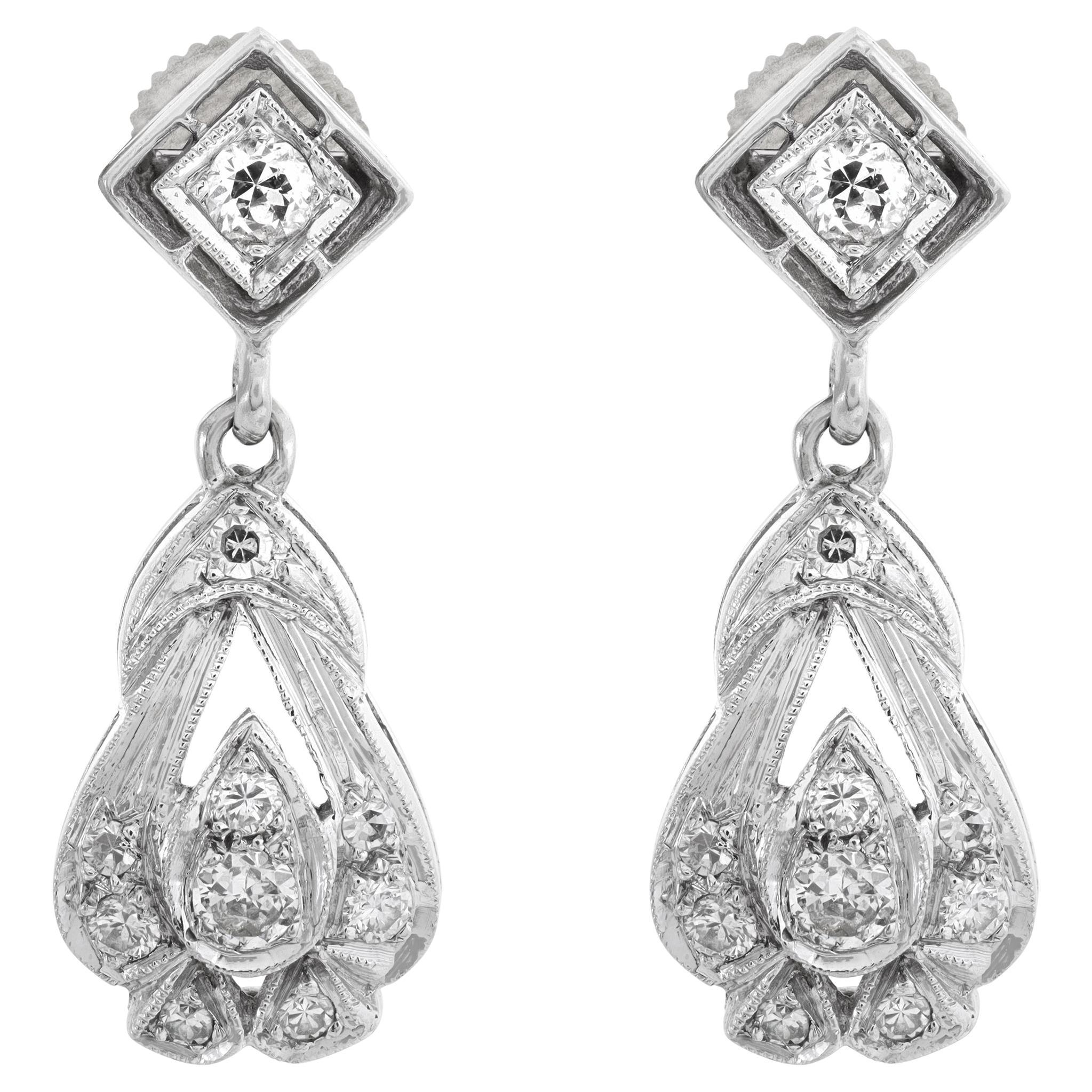 Art Deco 14k white gold diamond earrings