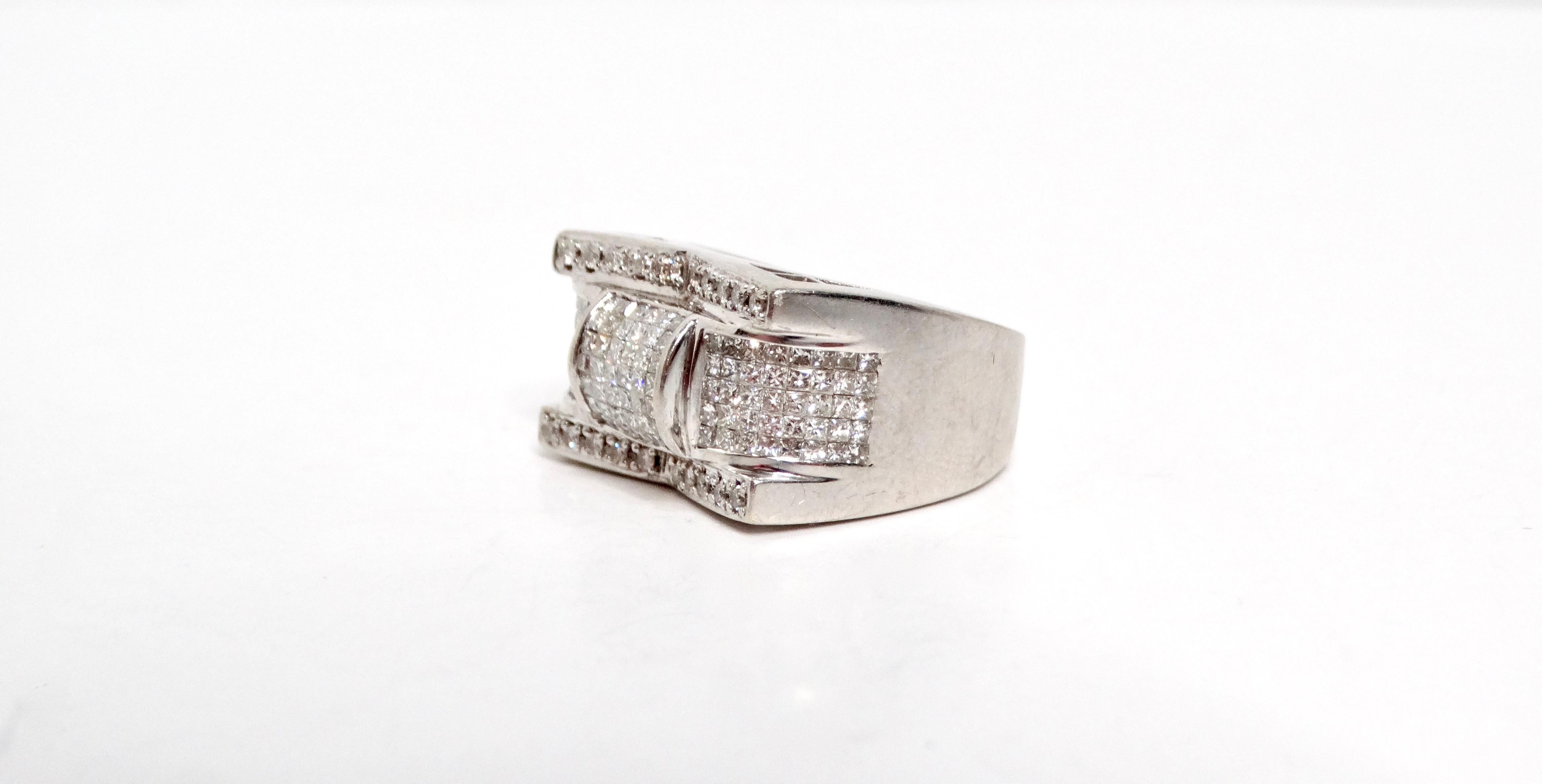 Art Deco 14k White Gold & Diamond Encrusted Cocktail Ring In Good Condition In Scottsdale, AZ