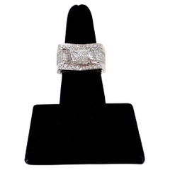 Art Deco 14k White Gold & Diamond Encrusted Cocktail Ring