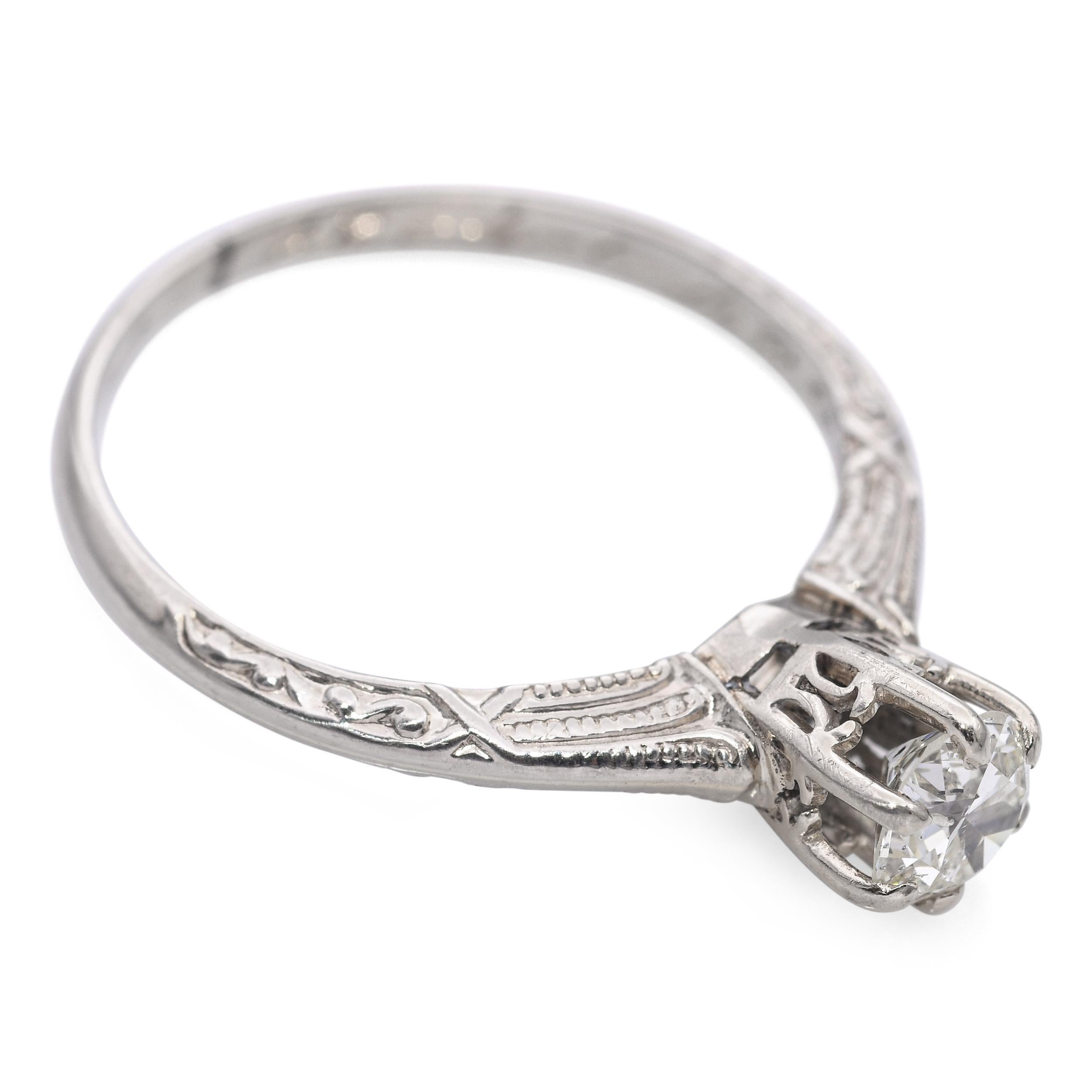 Art Deco 14k White Gold Diamond Engagement Ring For Sale 1